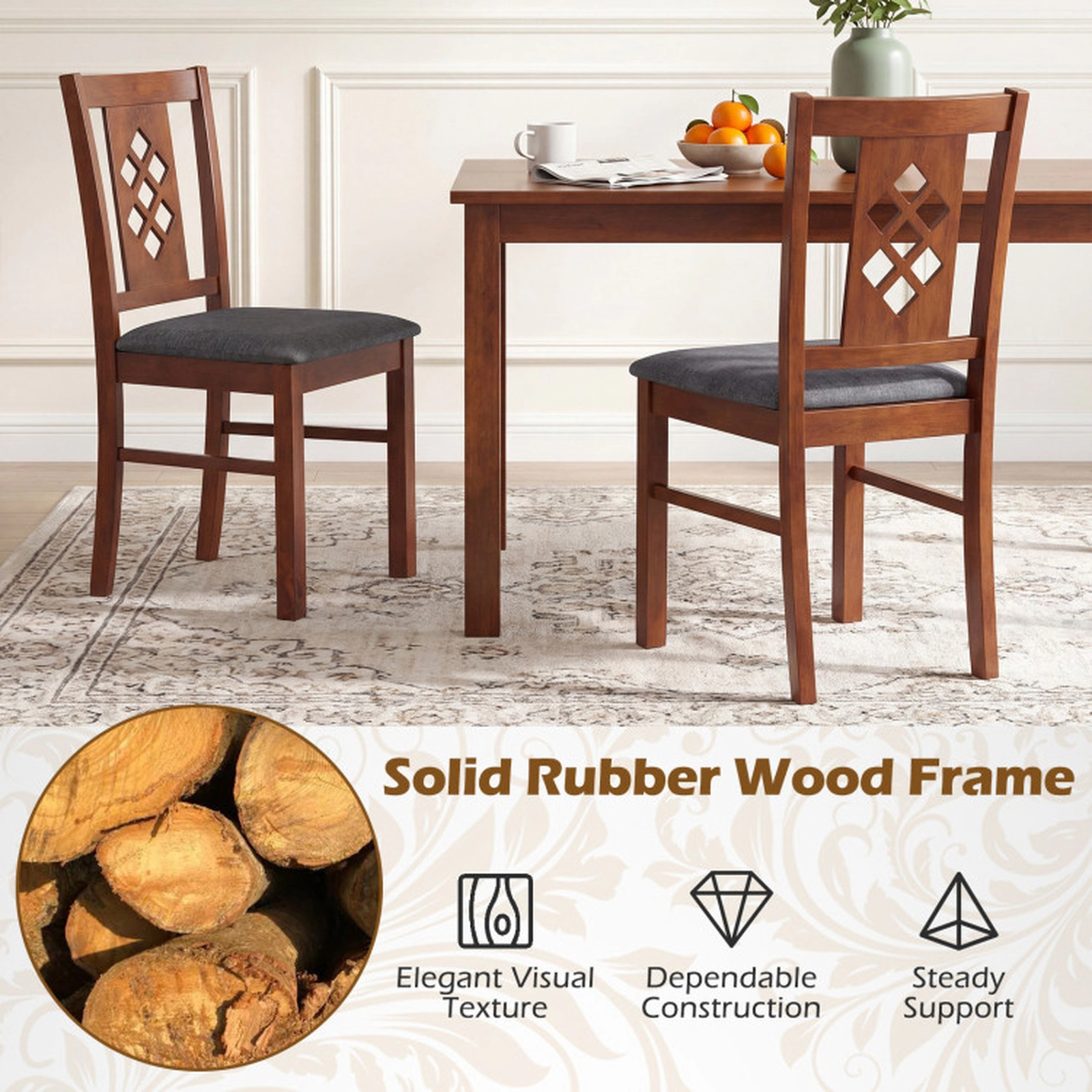 SUGIFT Linen Style Upholstered Dining Chairs with Wood Frames 35-in Tall 330-lb Capacity Set of 2 Cherry + Gray