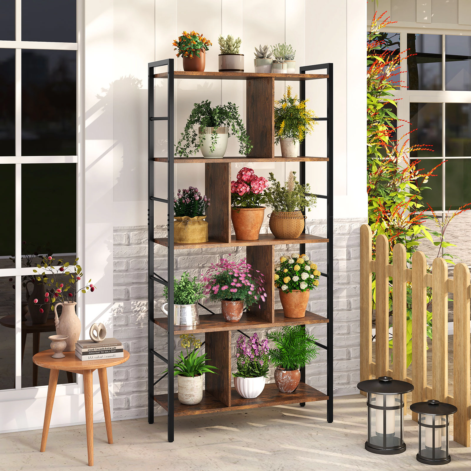 SUGIFT 5-Tier 220-lb Capacity 61-in Tall Industrial Bookshelf with Metal Frame and Side Rods for Study