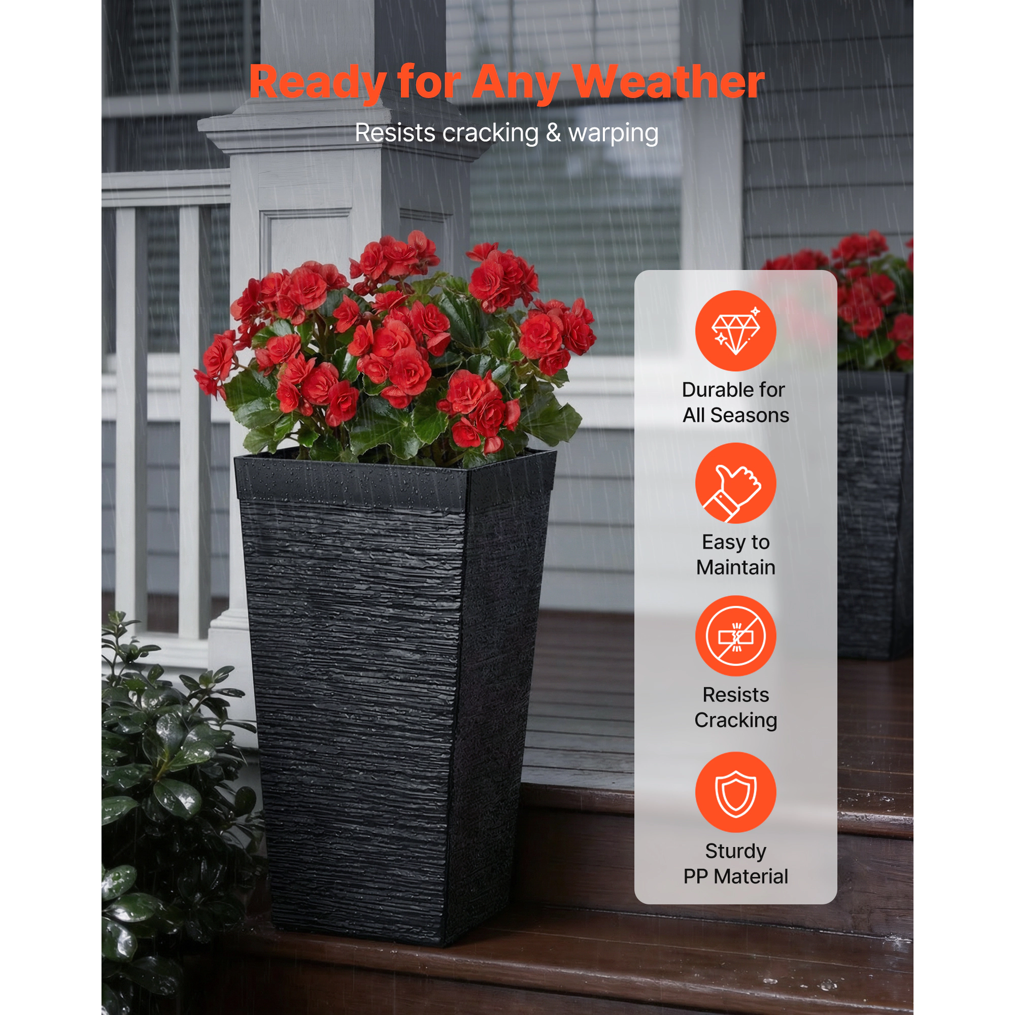 HONGGE Tall Planters Set of 2 Large Outdoor for Indoor Plants Front Porch Modern Flower Pots with