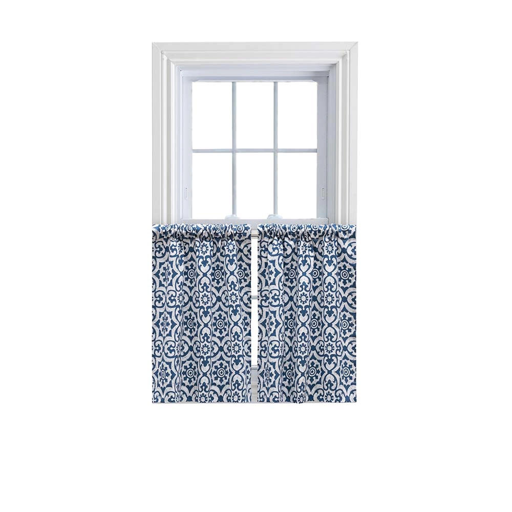 Ellis Athens Printed Tile Design on Navy Ground High Quality Tailored Tiers 1.5" Rod Pocket 50"x24" Navy