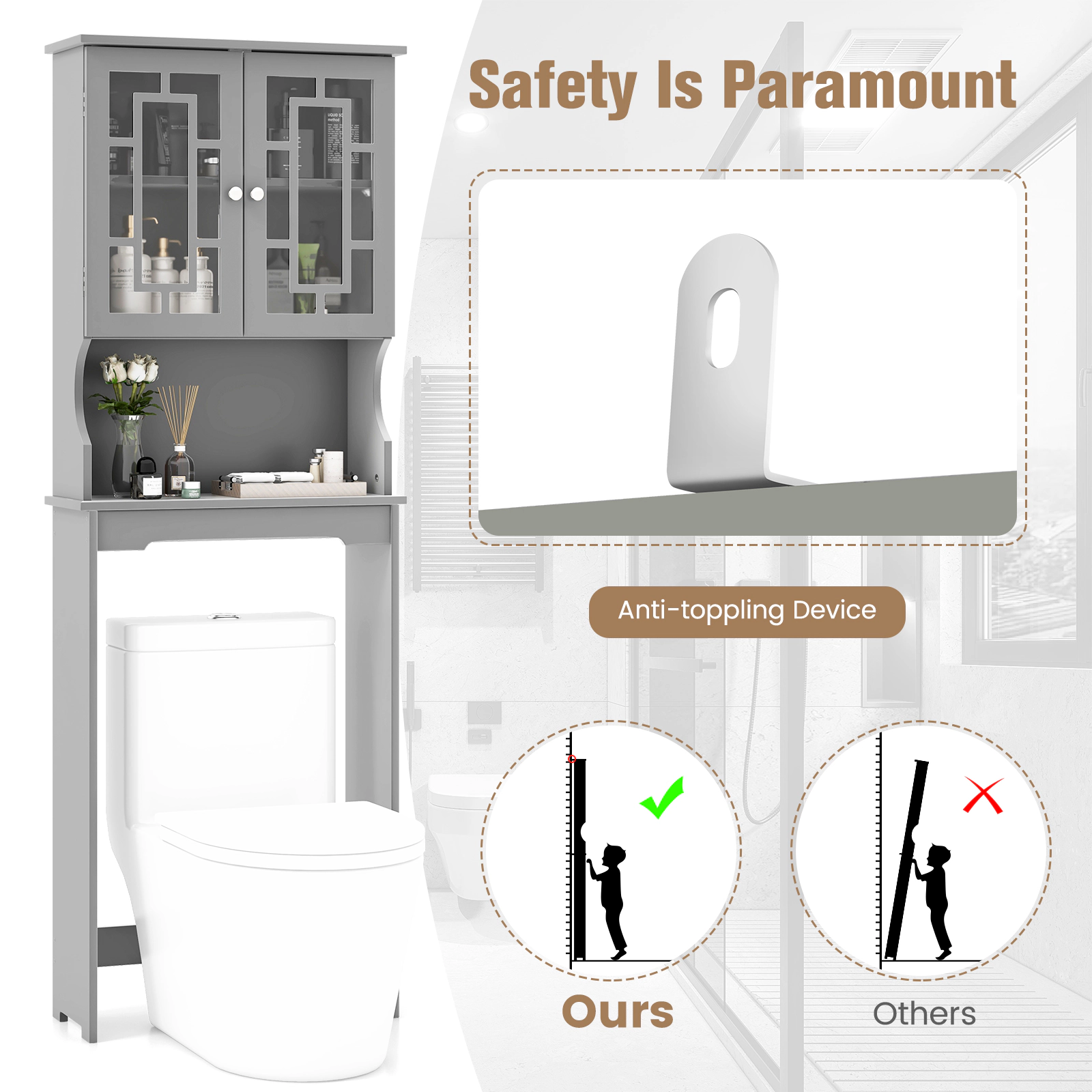Glintex Over-the-Toilet Space Saver with Large Cabinet and Adjustable Shelf