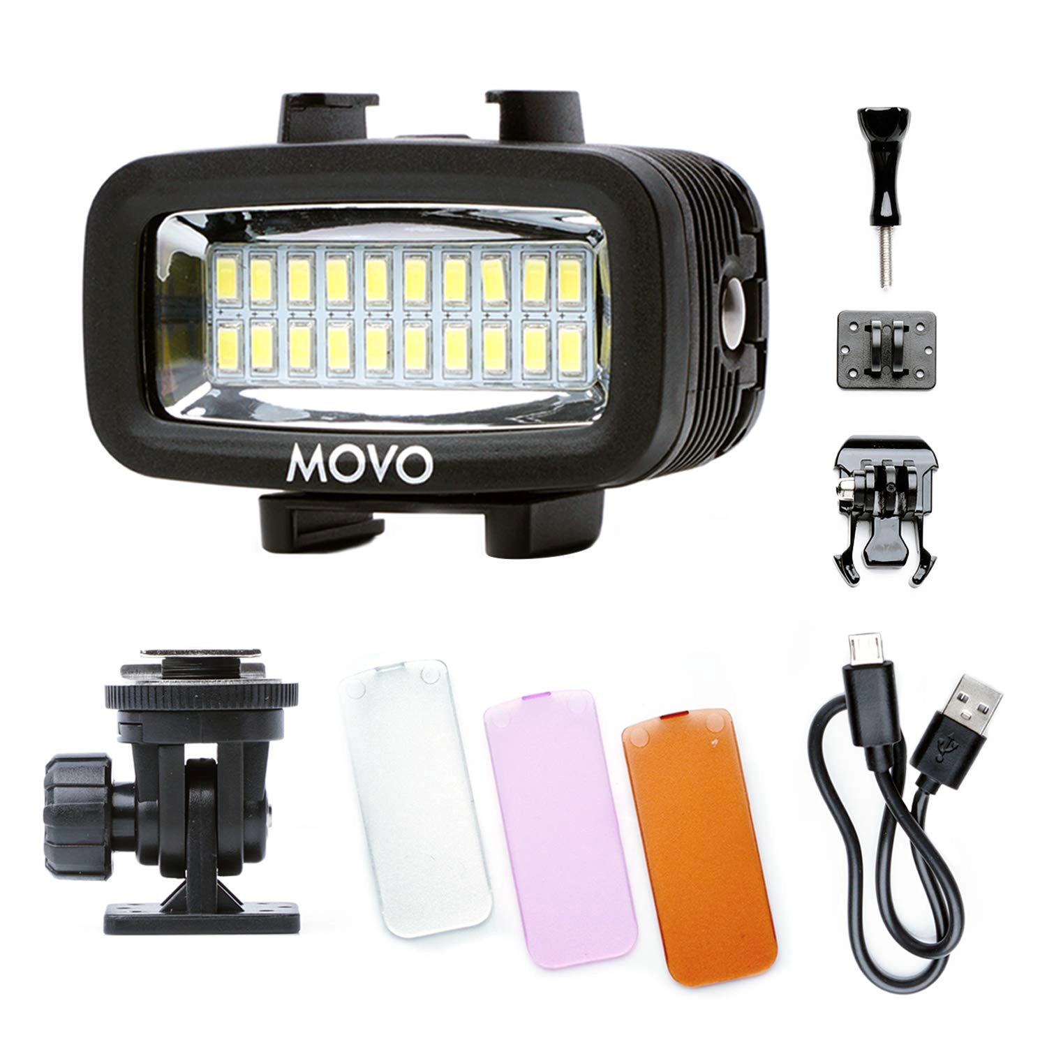 Movo LED-WP Underwater High-Power Rechargeable LED Video Light with Action Camera and Shoe Mounts, Compatible
