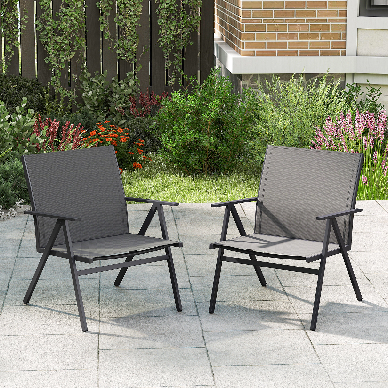 LJG Patio Chairs Set of 2 with Breathable Mesh Fabric and Metal Frame