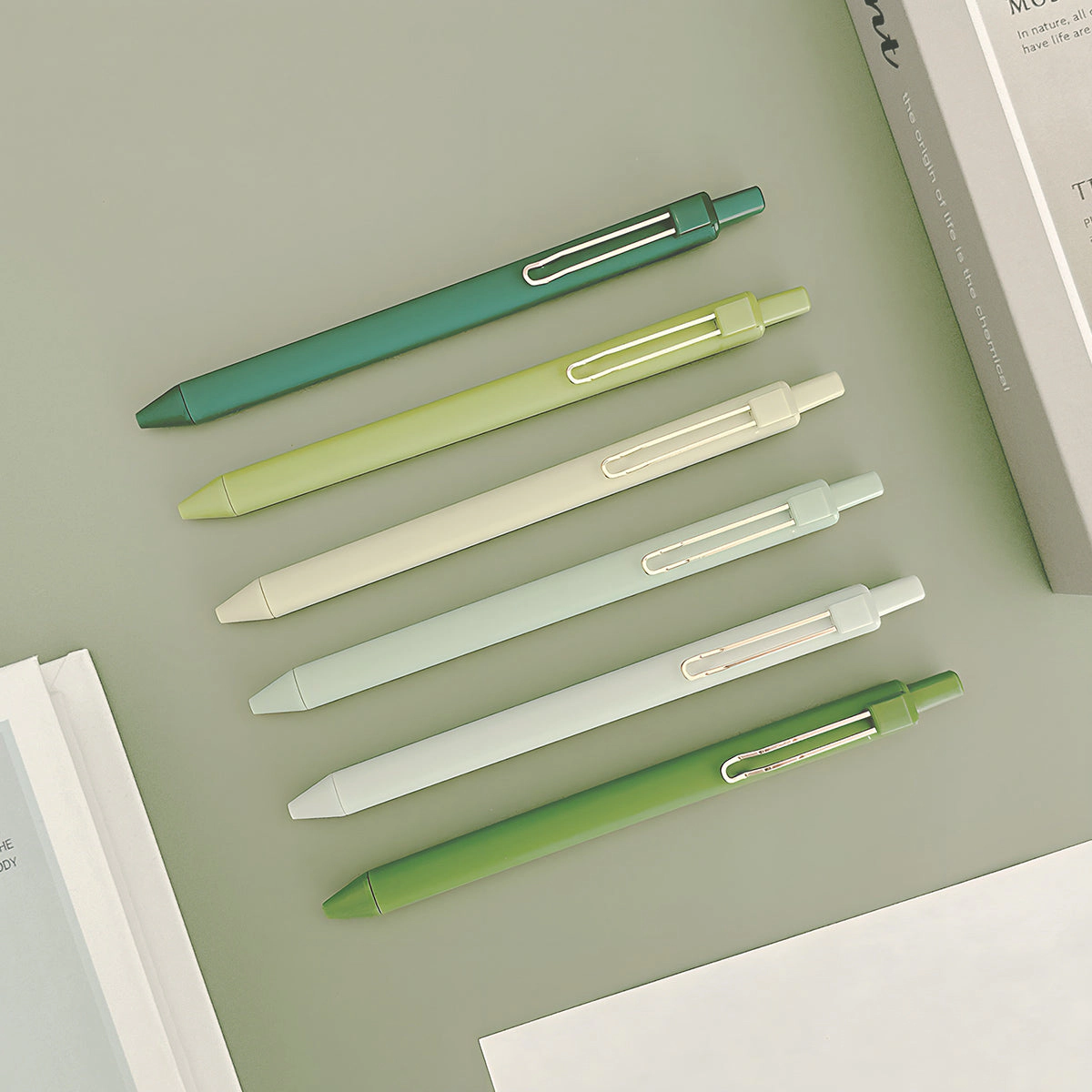 Wrapables Retractable Black Ink Gel Pens, 0.5mm Fine Point for Home and Office, Green, Set of 6