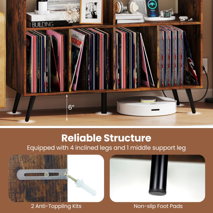 Hivvago Music Player Cabinet with Charging Ports and Open Display Storage