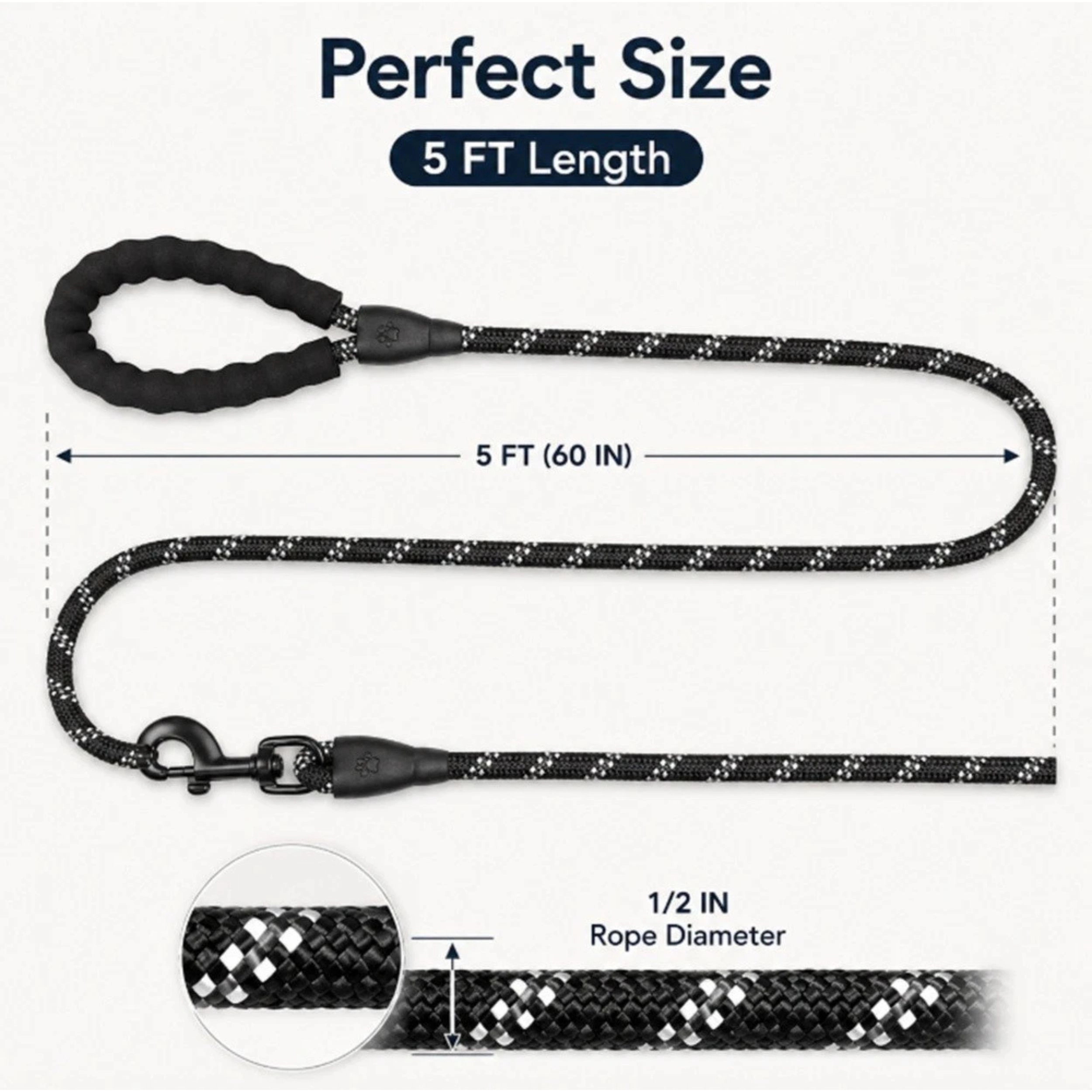 Home Collection 5FT Reflective Nylon Dog Rope Leash with Padded Handle