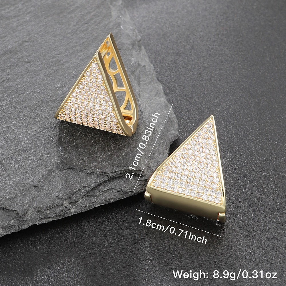Women Gold Plated Paved Cubic Zirconia Triangle Huggie Earring