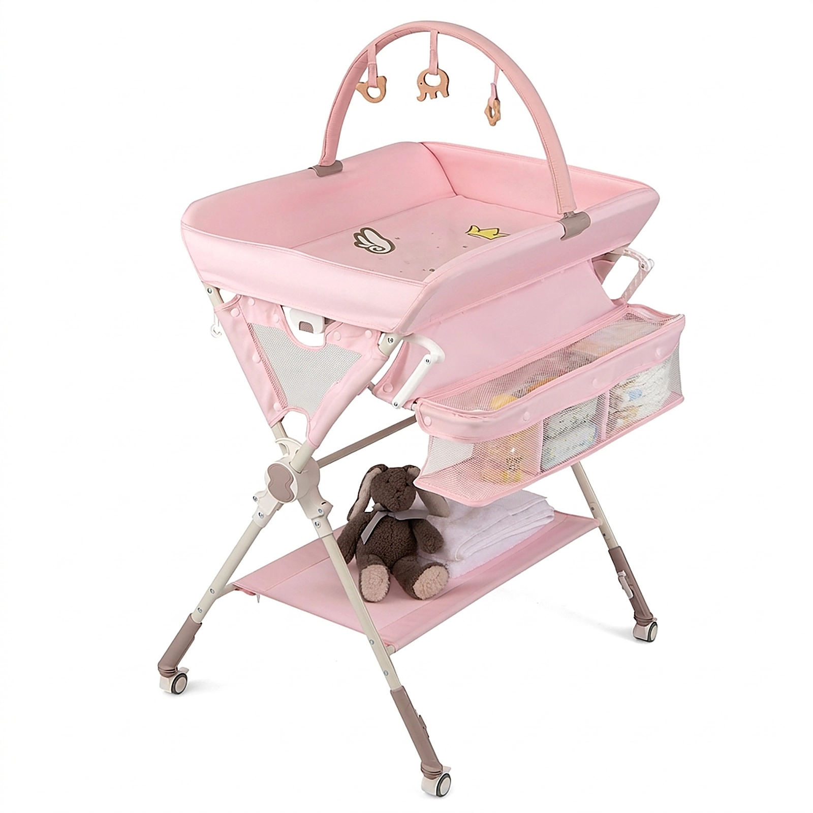 SUGIFT Foldable Portable Baby Changing Table with Storage and Toy Bar
