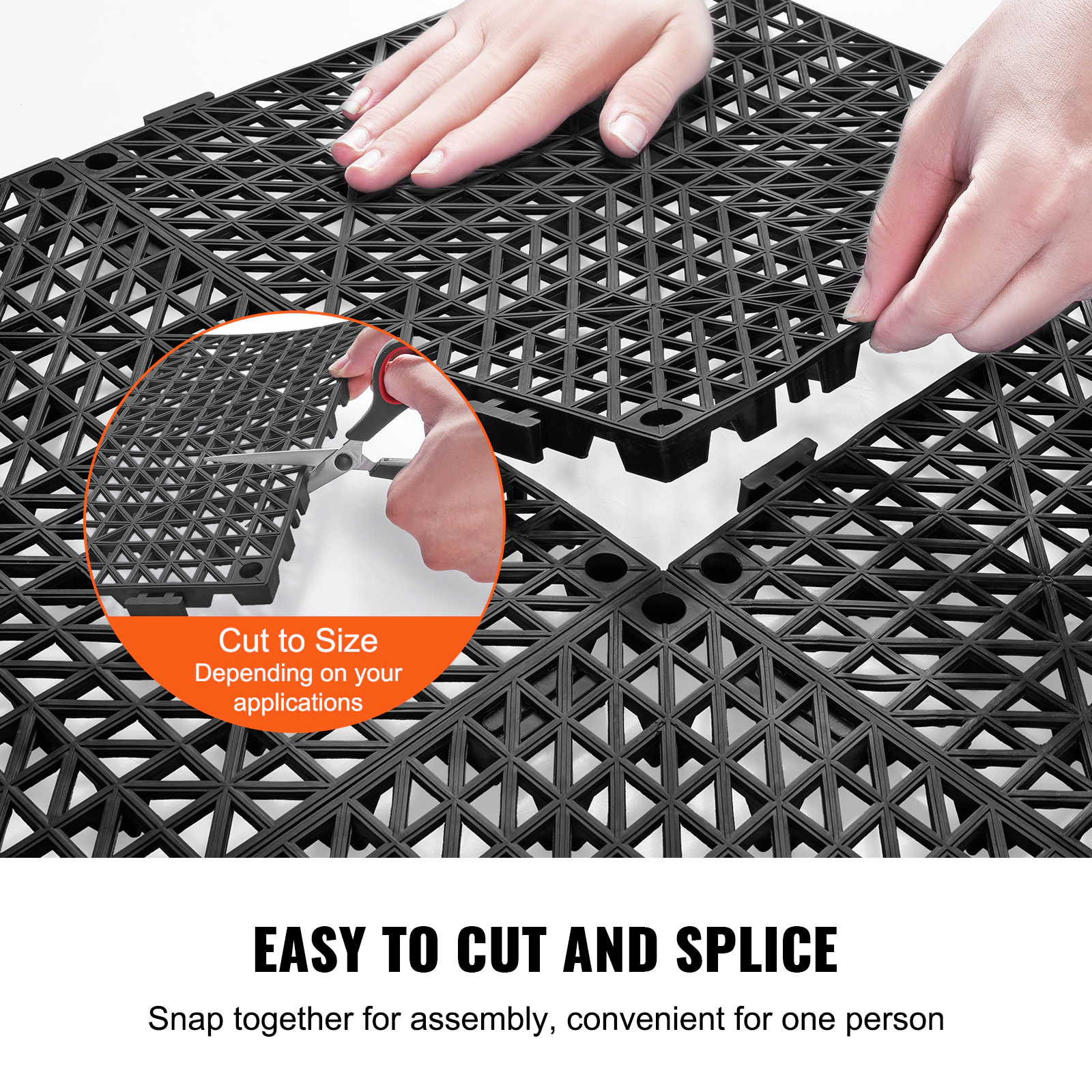 HONGGE 12-Pack PVC Interlocking Drainage Mats, 12 x 12 in Non-Slip Black Tiles for Bathroom, Pool & Kitchen Floors