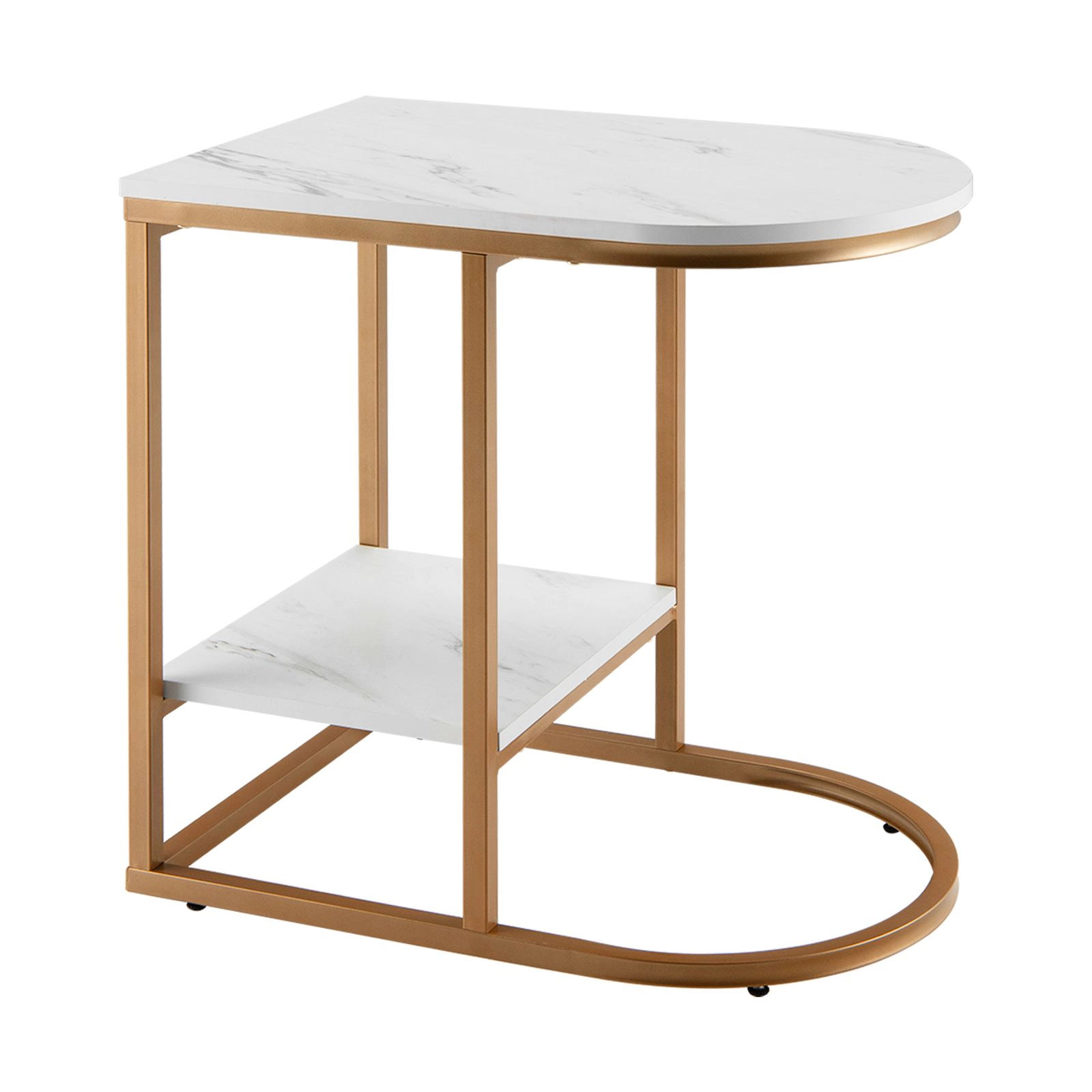SlickBlue C Shape Side Table with Marble Top and Storage Shelf