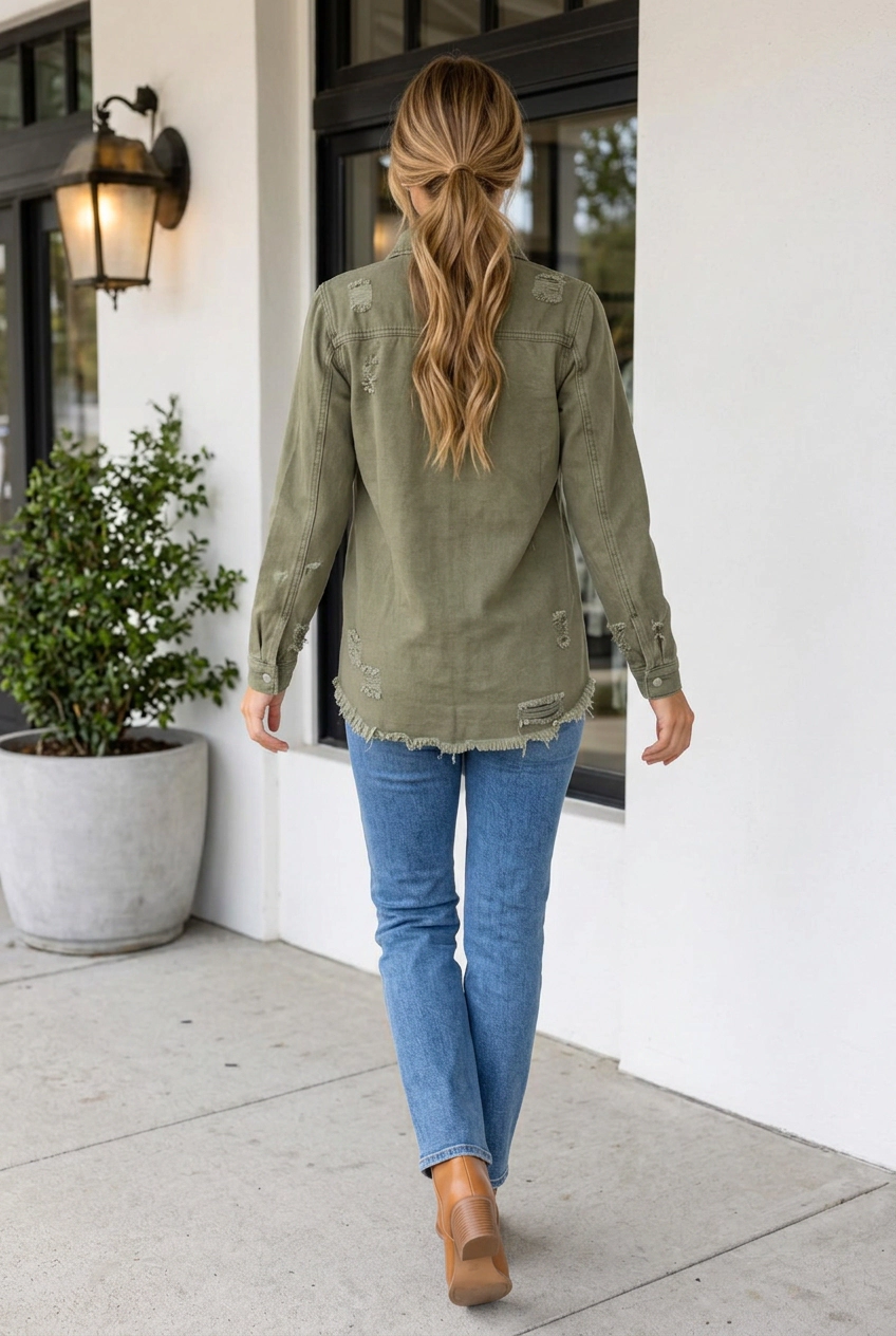 Threaded Pear Women's Lucero Raw Hem Distressed Shirt