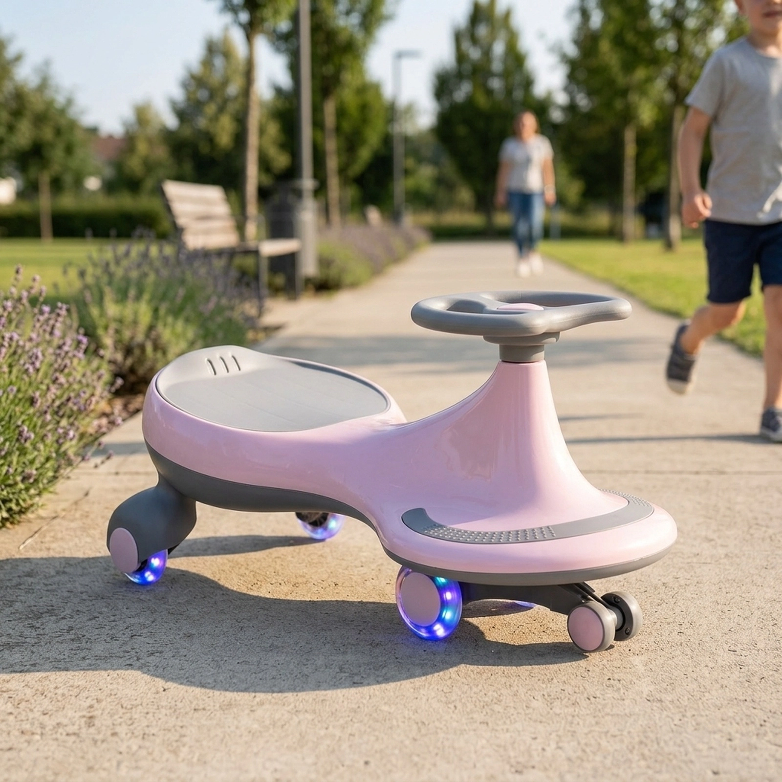 Wiggle Car Kids PU Flashing Wheels Seamless Body 27-in Twist Ride On No Pedals Ages 2+ 110-lb Capacity Pink