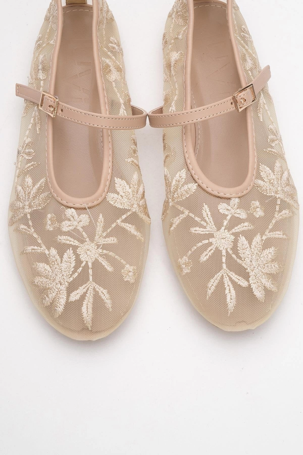 Prologue Shoes Womens Juny Mesh Floral Embroidery Ballet Flat
