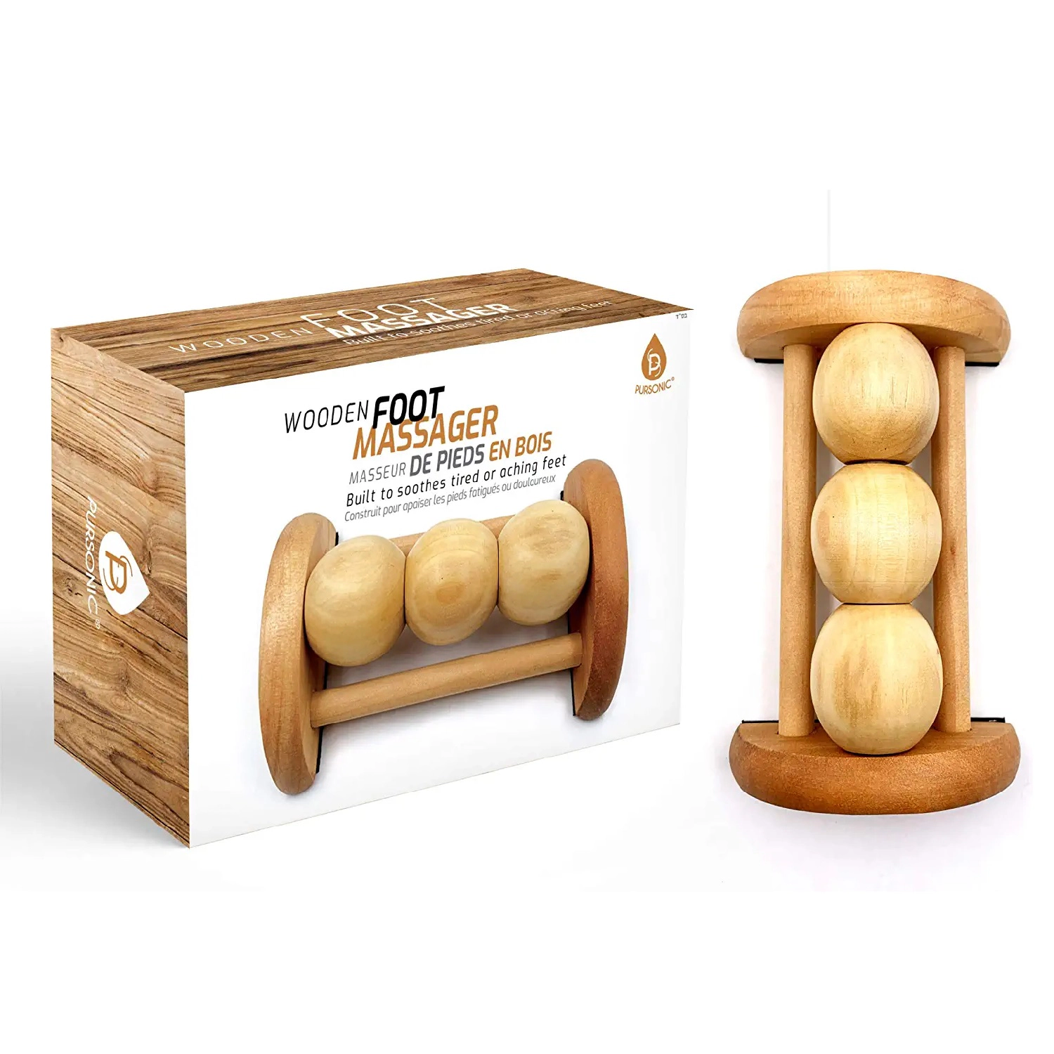 Pursonic Unisex Portable Foot Therapy Wooden Foot Massager