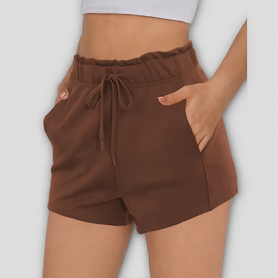 Pinspark Womens High Waist Soft Shorts Summer Drawstring Ruffle Pockets Lounge Shorts