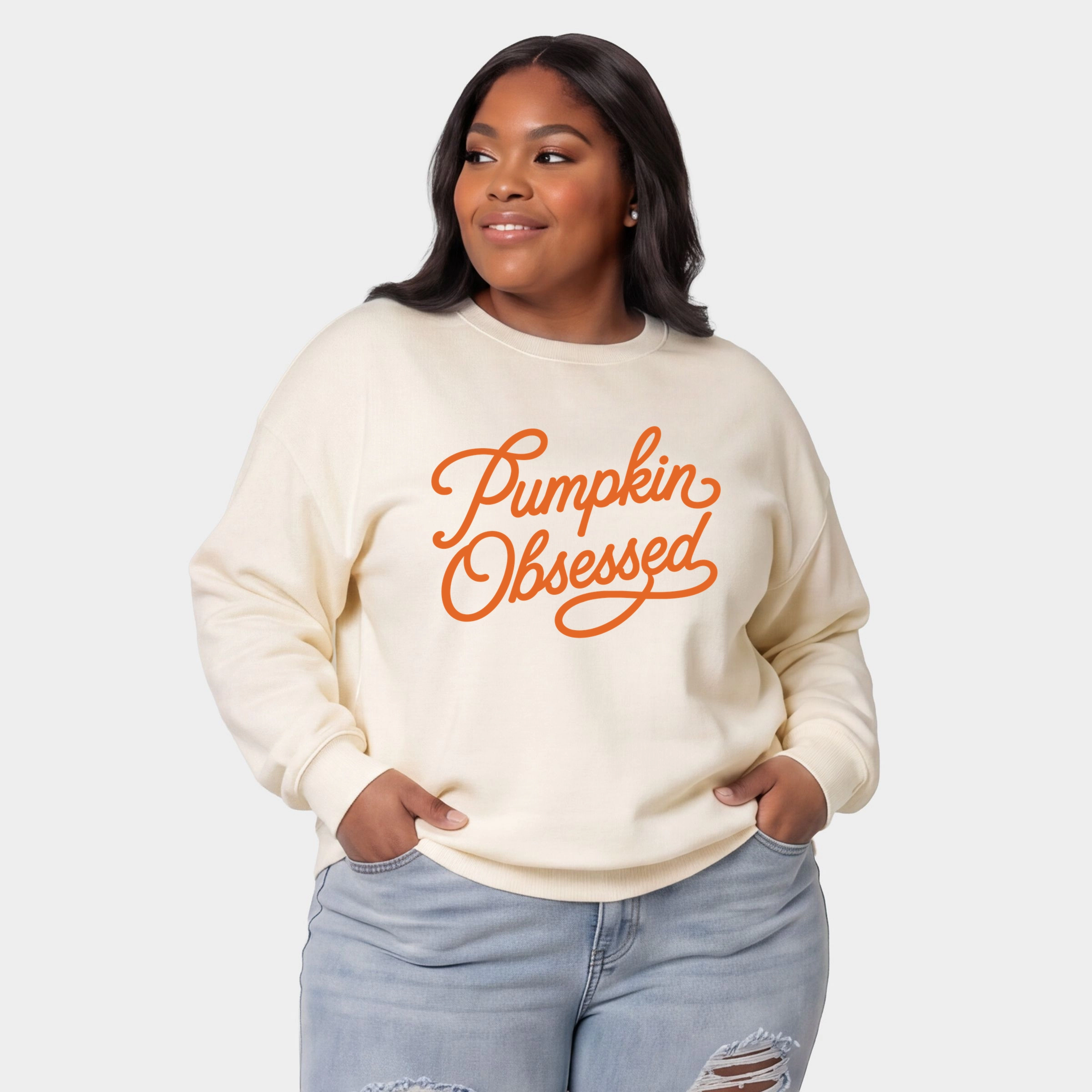 Simply Sage Market - Women's Plus Sweatshirt Pumpkin Obsessed Cursive