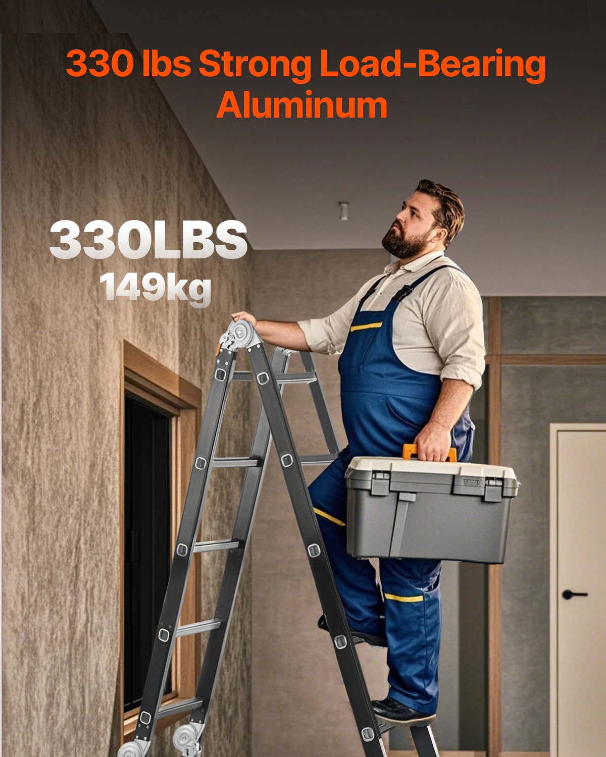 HONGGE Multi-Purpose Folding Ladder 7-in -1 Tall Extension Step A Frame Telescoping Reach Height Heavy