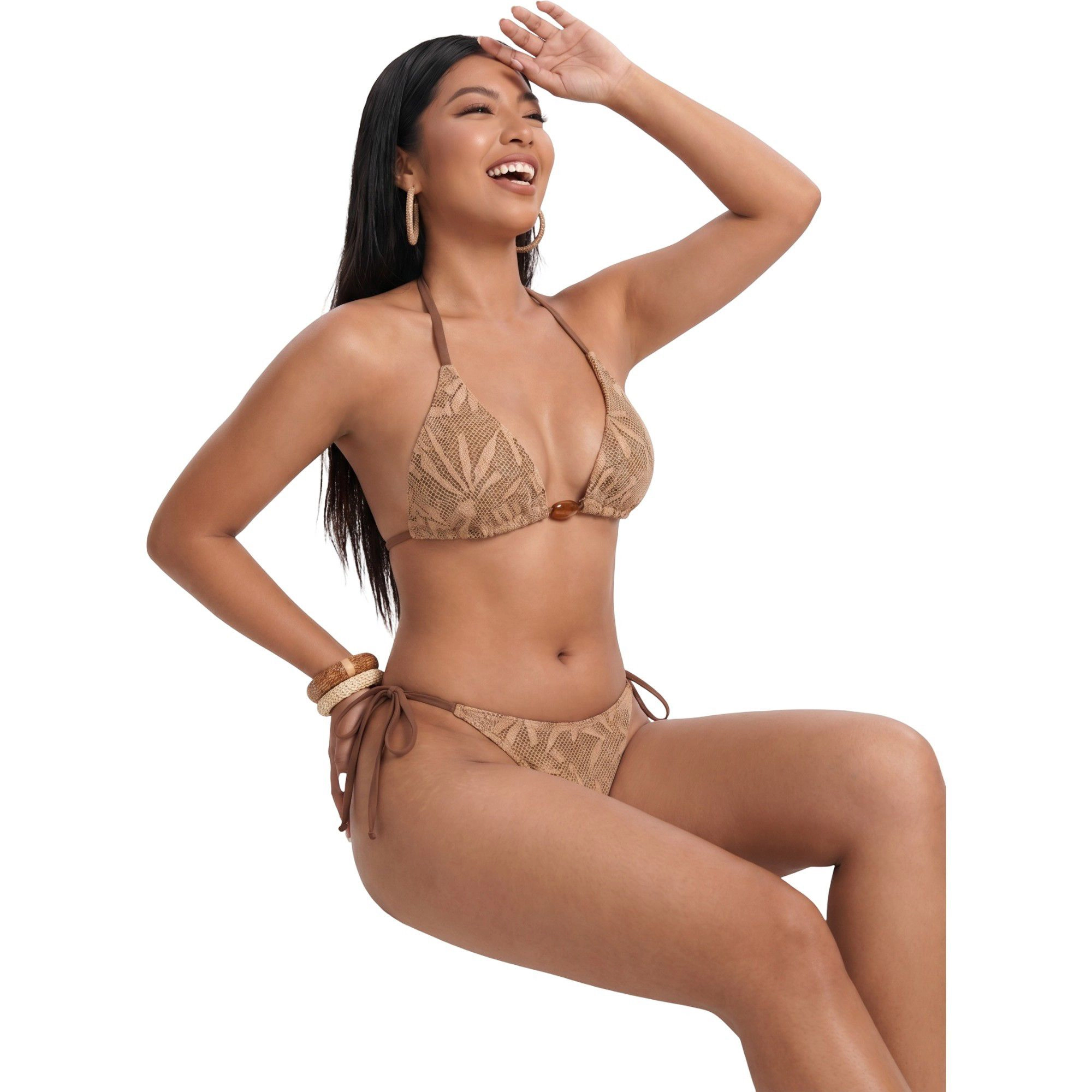 Anna-Kaci Women's Leaf Motif Textured Bikini Set