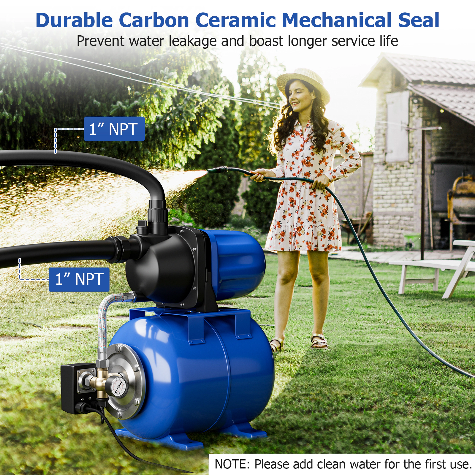 SUGIFT 1200 W Garden Water Pump Blue Shallow Well Pump with 5 Gallon Pressure Tank