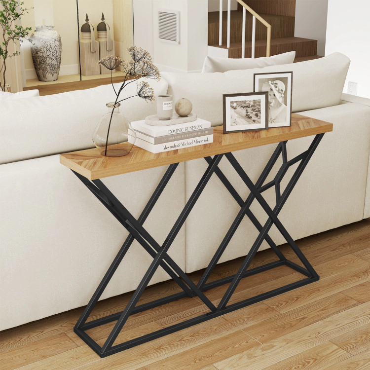 Hivvago 55 Inch Console Table With Solid Metal Frame And Storage