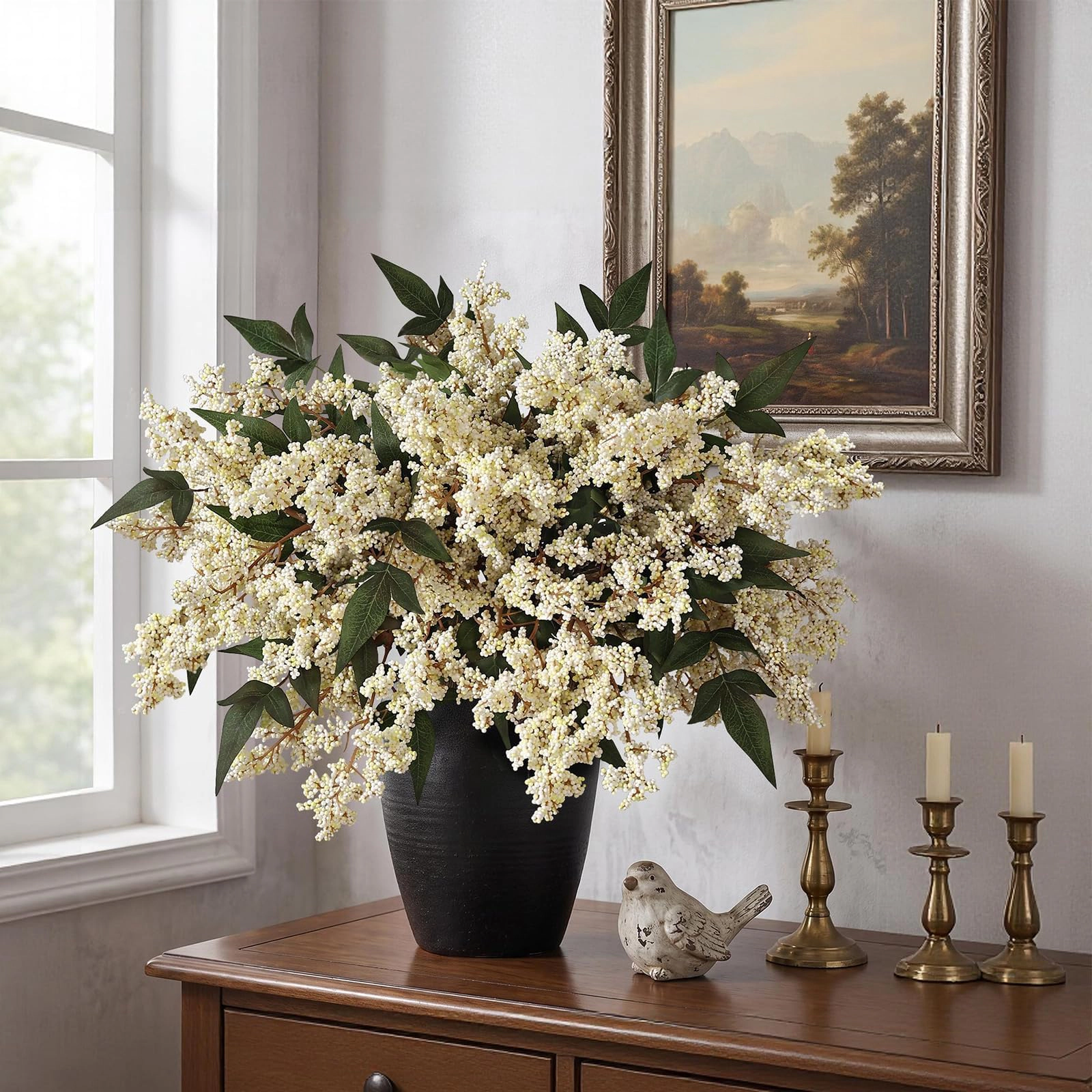 PUPWE 1217" Lifelike Artificial Nandina Berry Stems For Vase Decor(beige)