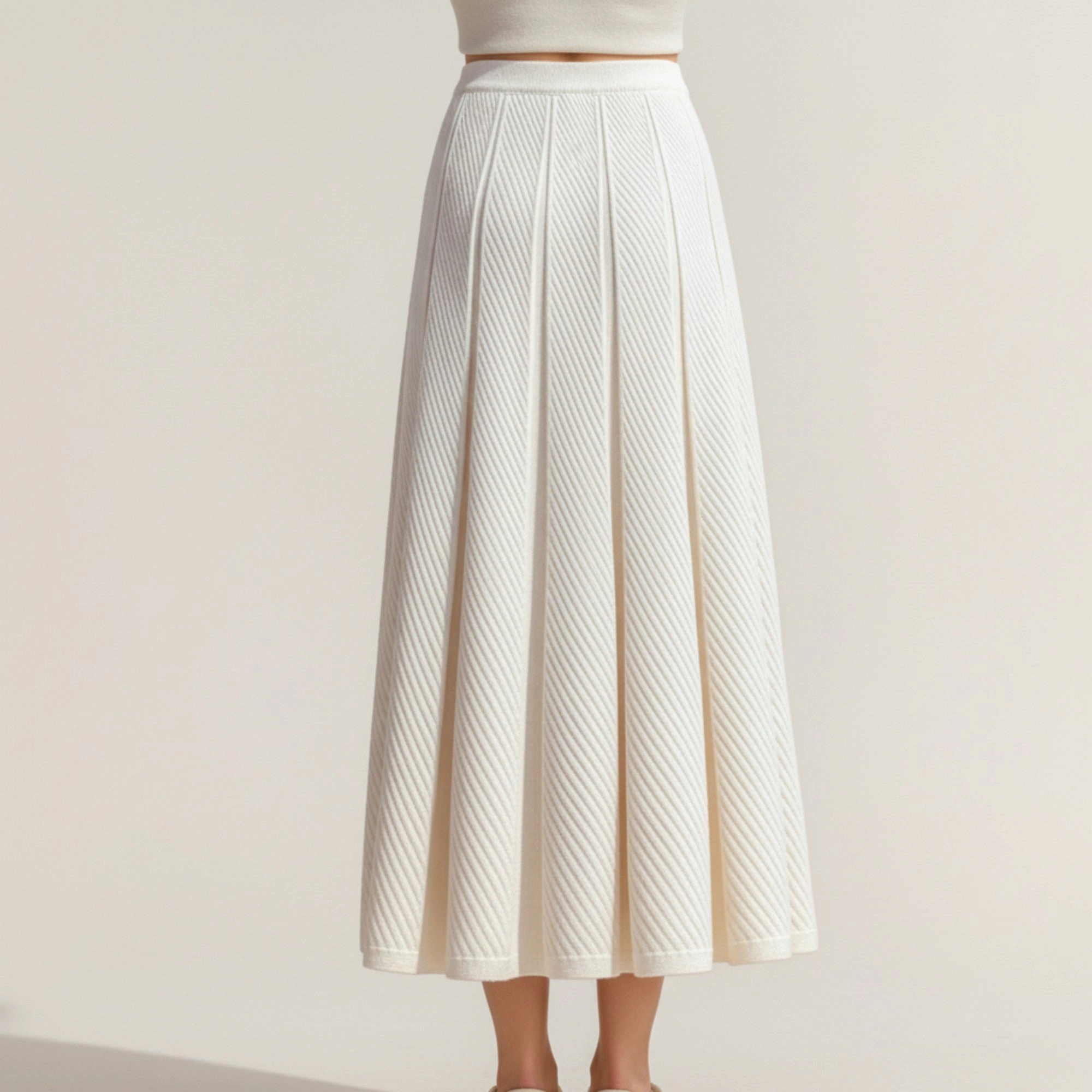 Anna-Kaci Womens Textured Pleated Knit Midi Skirt