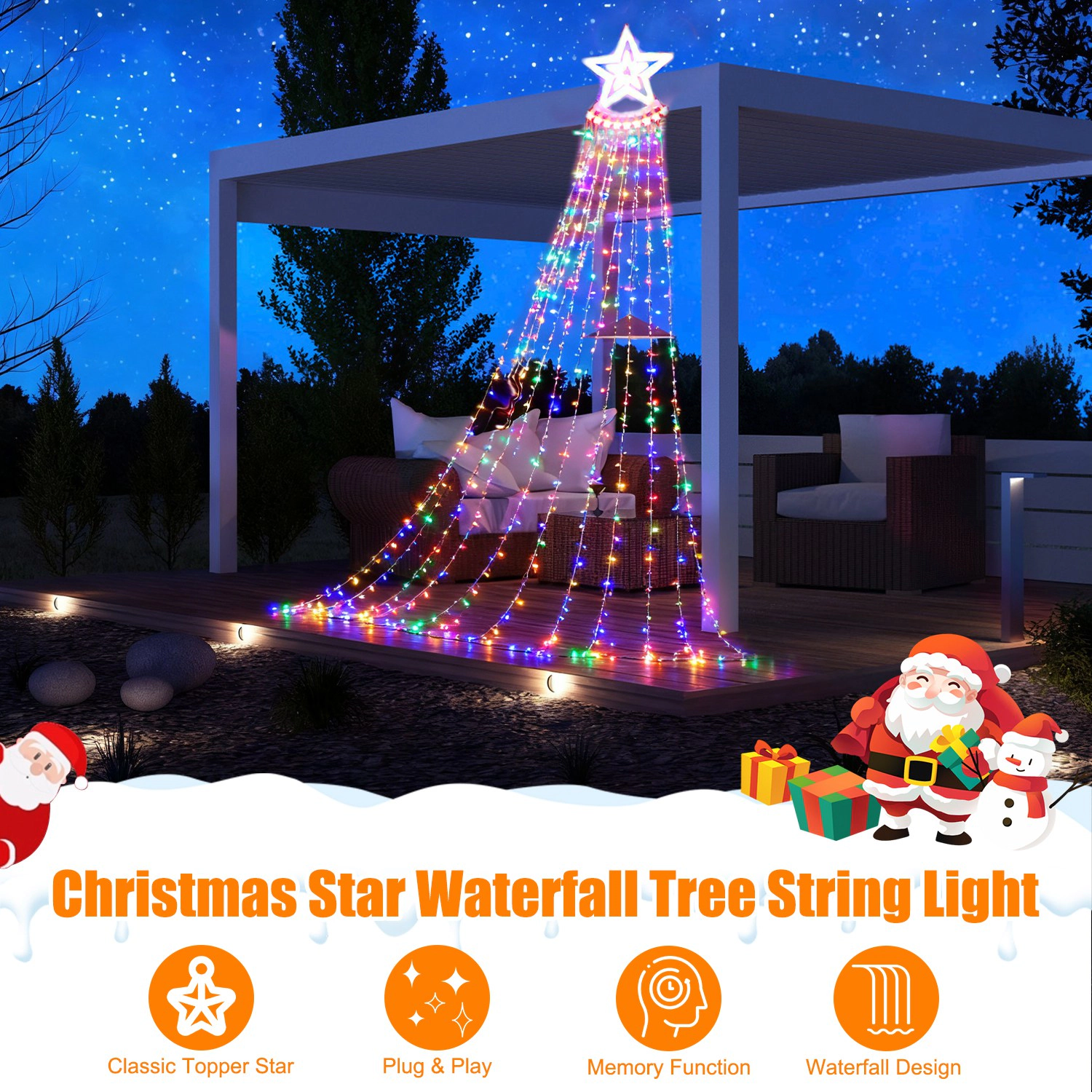 GBruno 350-LED Multicolor Christmas Star Waterfall Lights