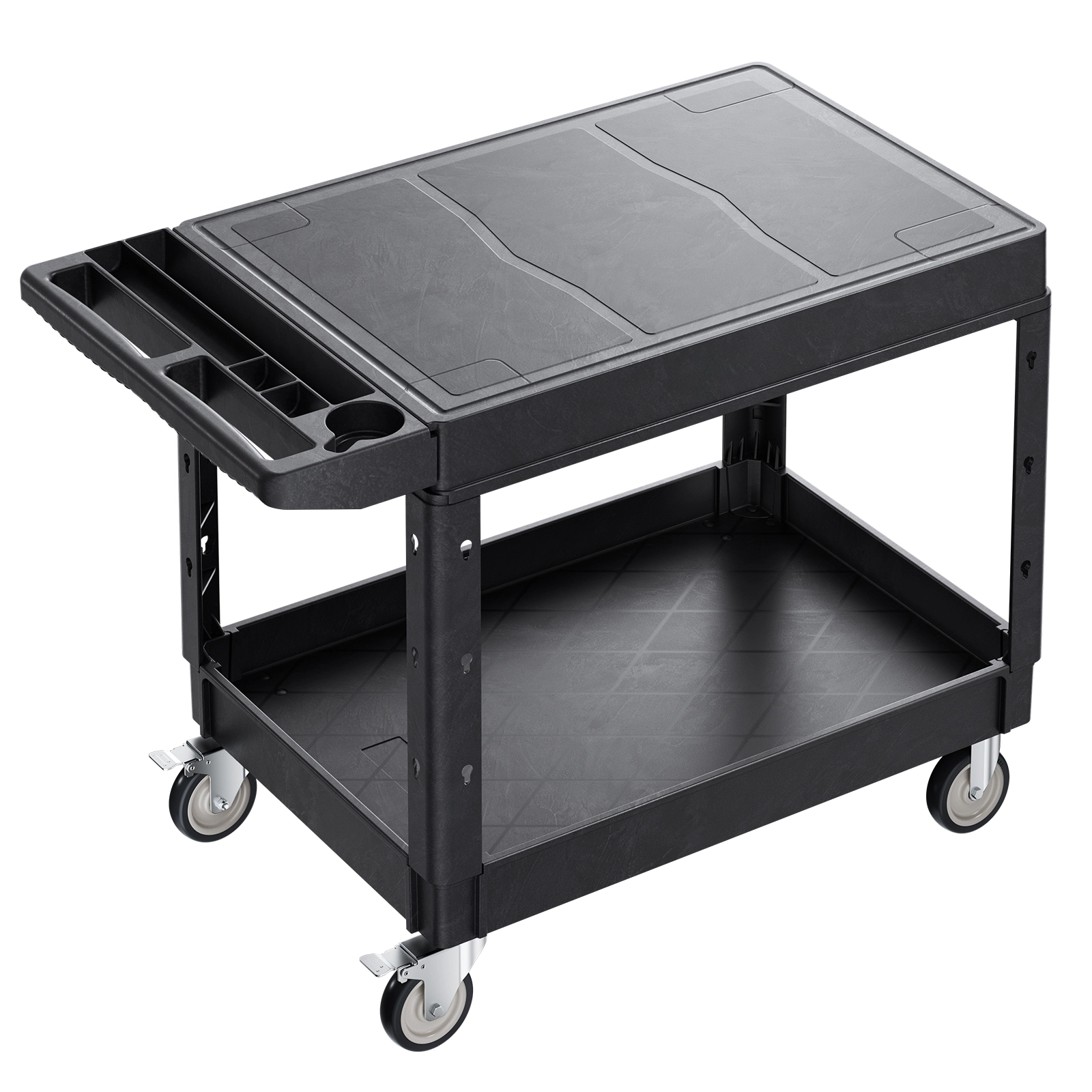 HONGGE Utility Cart 550 lbs Load Capacity Service Cart Two-Shelf Heavy Duty Plastic Utility Cart with 360° Swivel