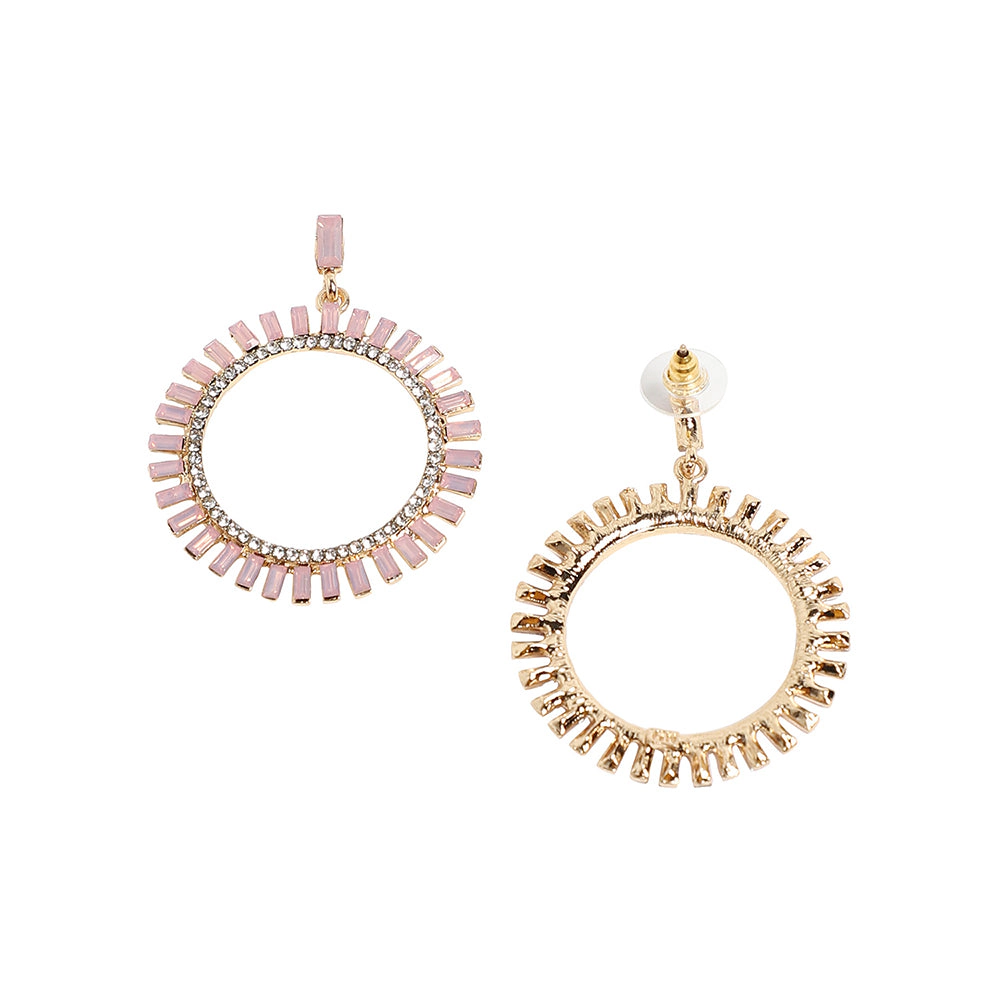 SOHI Women's Baby Pink Circular Crystal Drop Earrings
