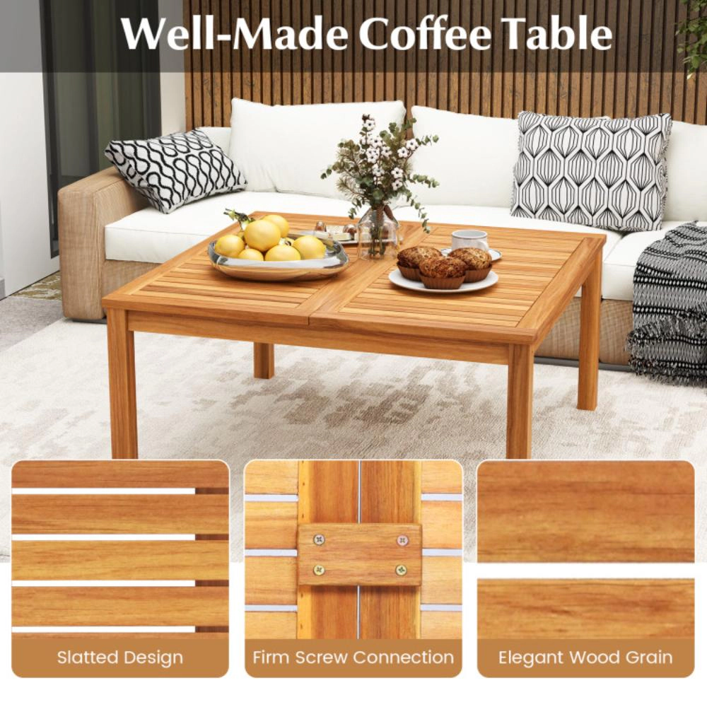 Hivvago 35.5 Inches Patio Solid Acacia Wood Coffee Table Side Table