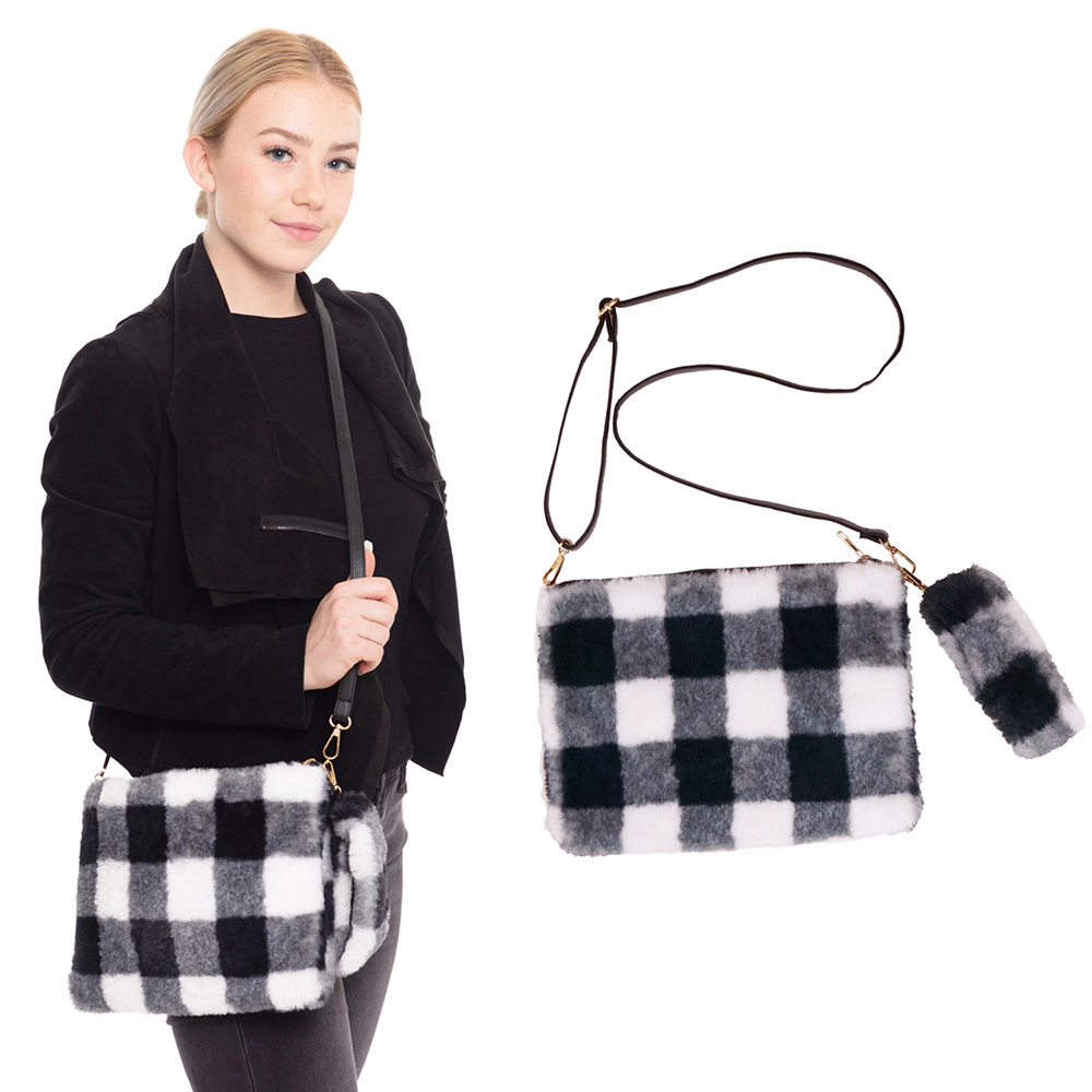 Fashnzfab Buffalo Plaid Check Crossbody / Wristlet Clutch Bag
