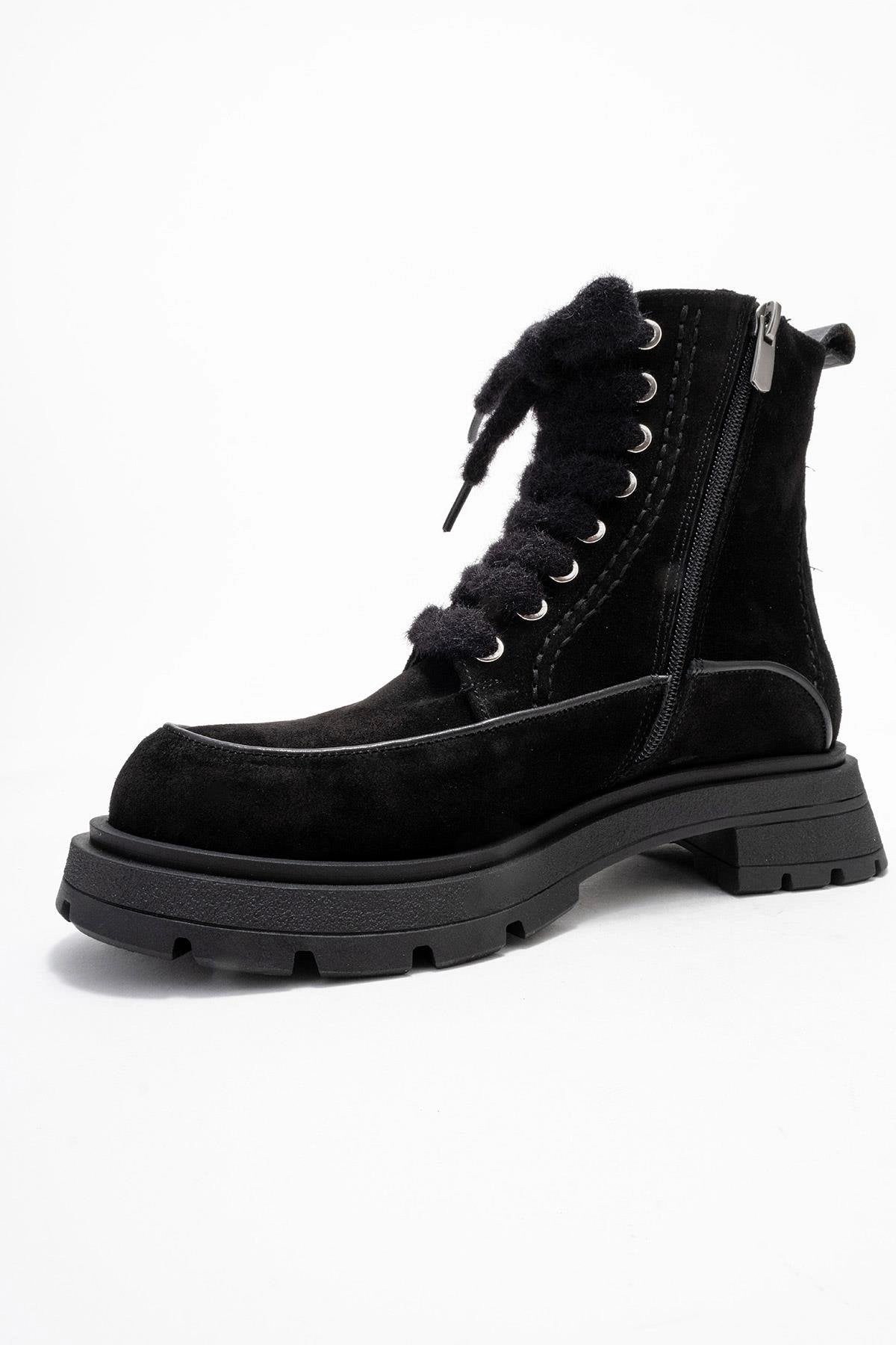 Forever & Always Womens Mina Leather Combat Boots