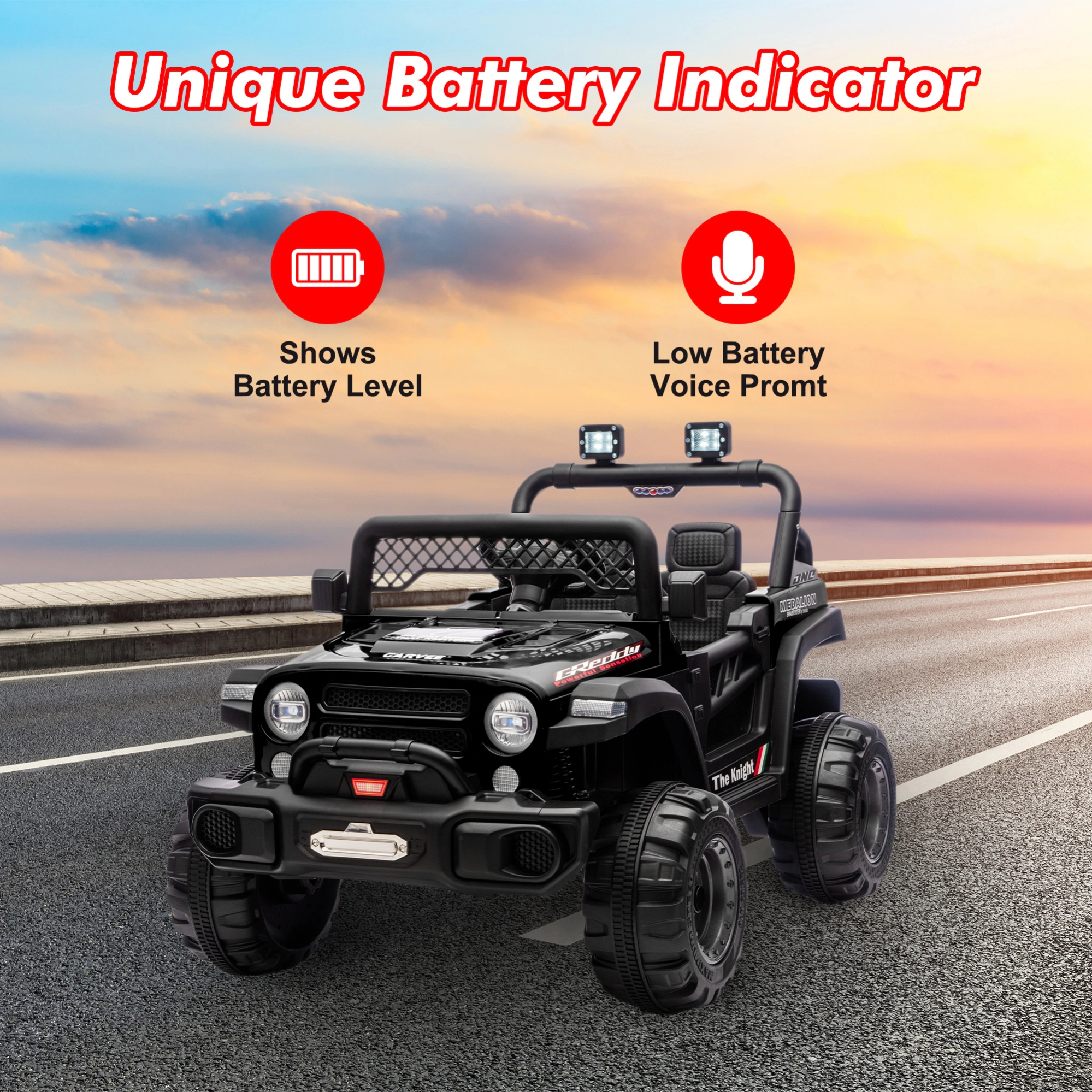 12V Kids Electric Ride-On Truck with Remote, 3 Speeds, 6MPH Max, Suspension, LED Lights, Music