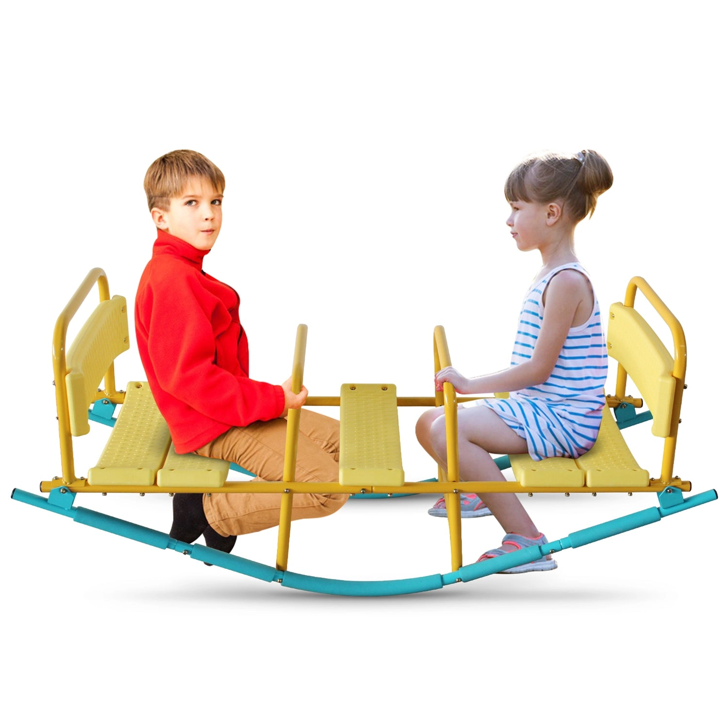 GBruno 3-Seat Kids Rocking Seesaw With Safety Handles