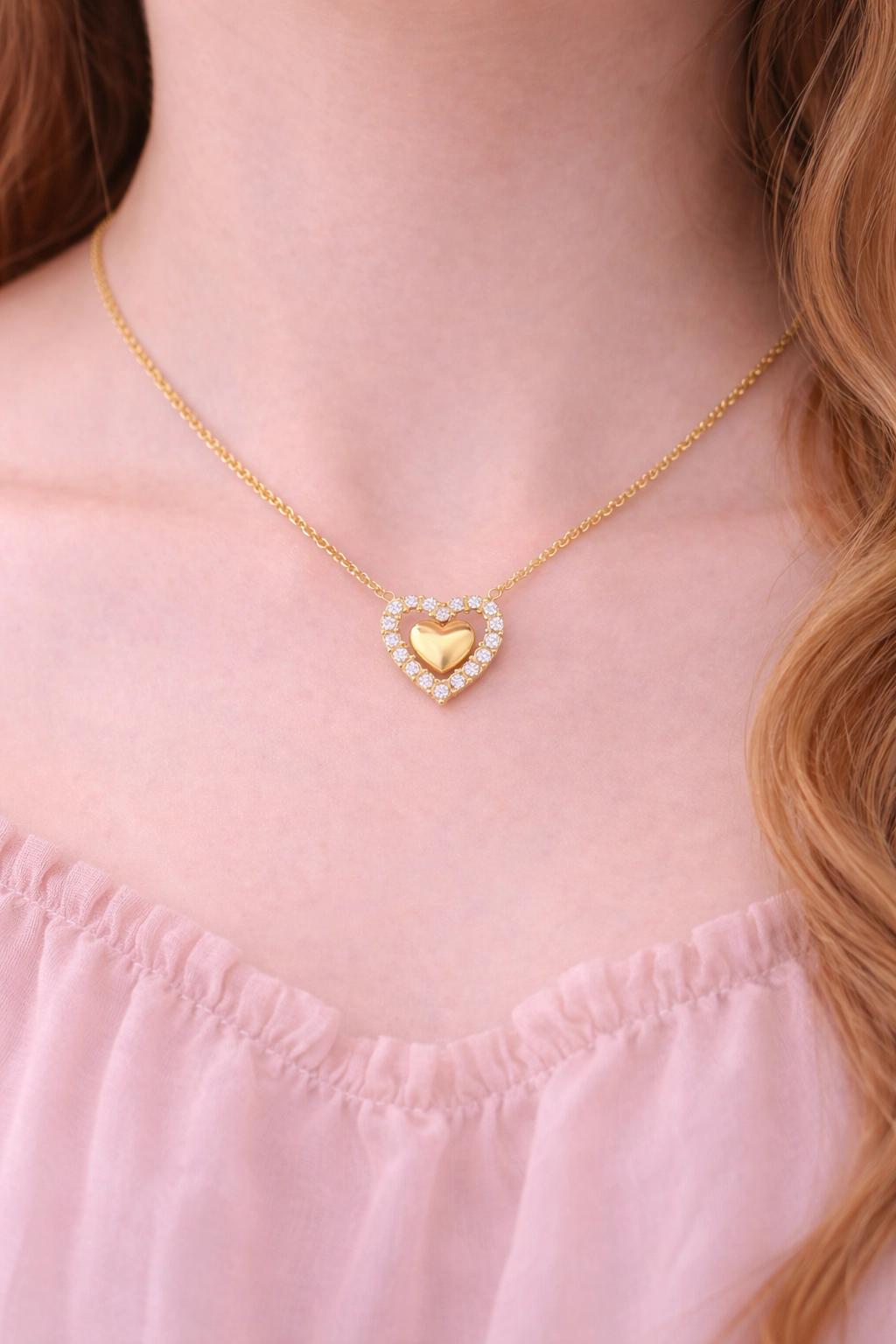 CHANTEUR Girls 18K Gold-Plated Brass Heart Pendant Necklace - Adjustable 15" + 4"