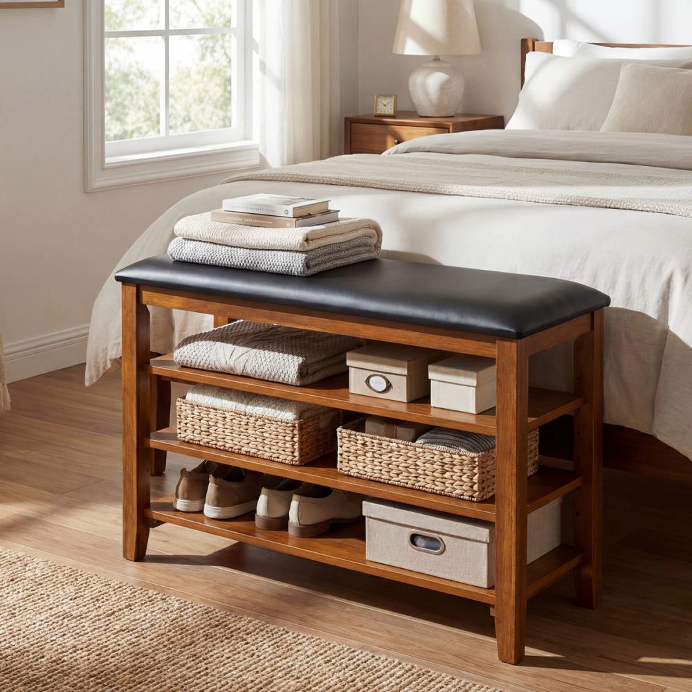 Hivvago 3-Tier Shoe Rack Bench with Adjustable Shelves and Soft Cushion for Entryway and Living Room