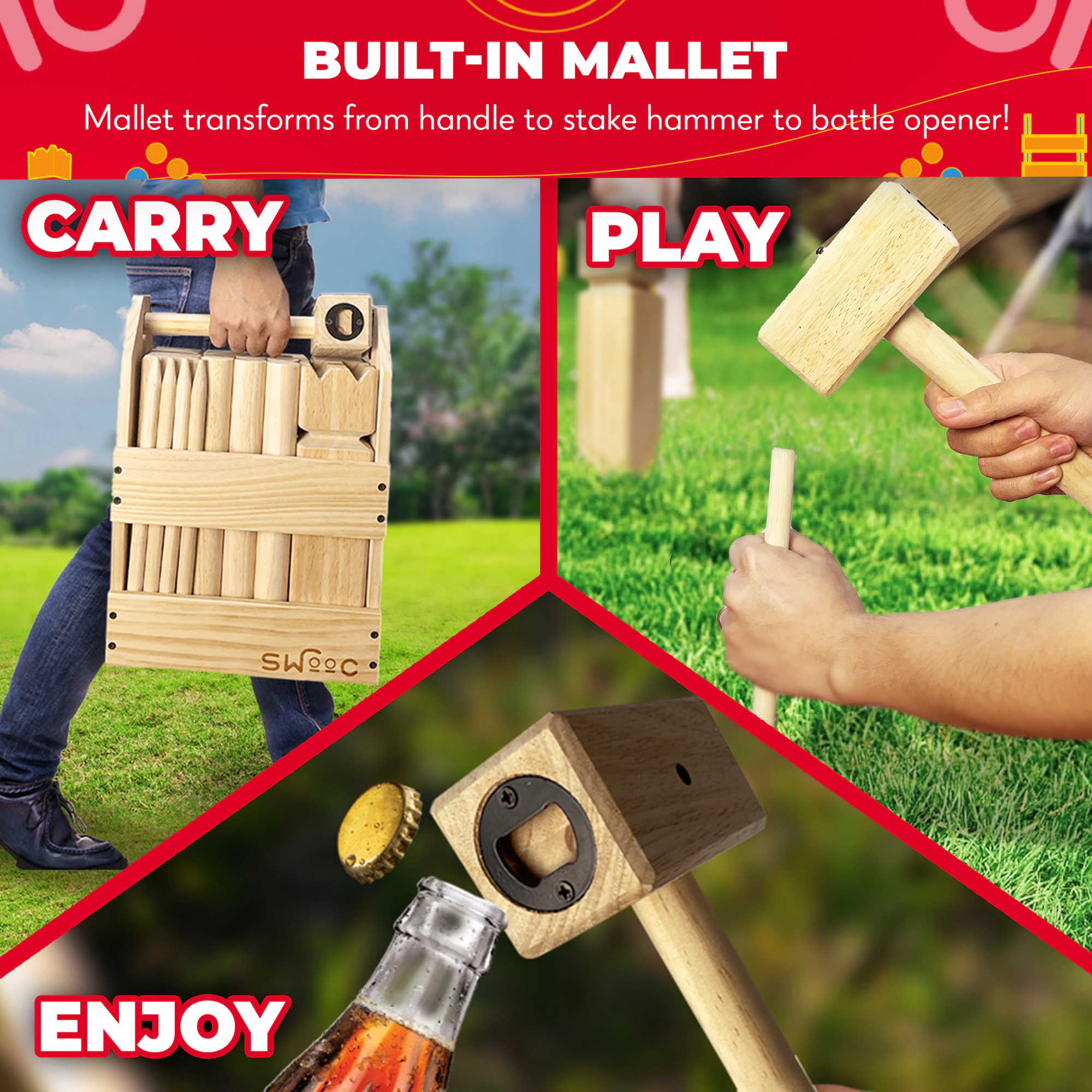 Swooc Games | Kubb Yard Game With Crate