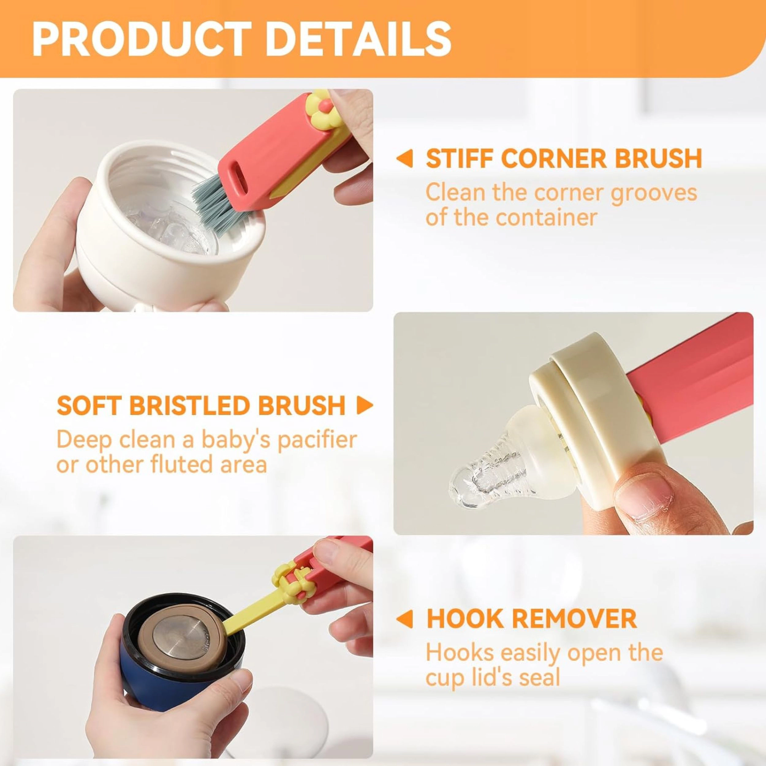 Stock Preferred 3in1 Cup Lid Gap Cleaning Brush Set Multifunctional Bottle Cleaner