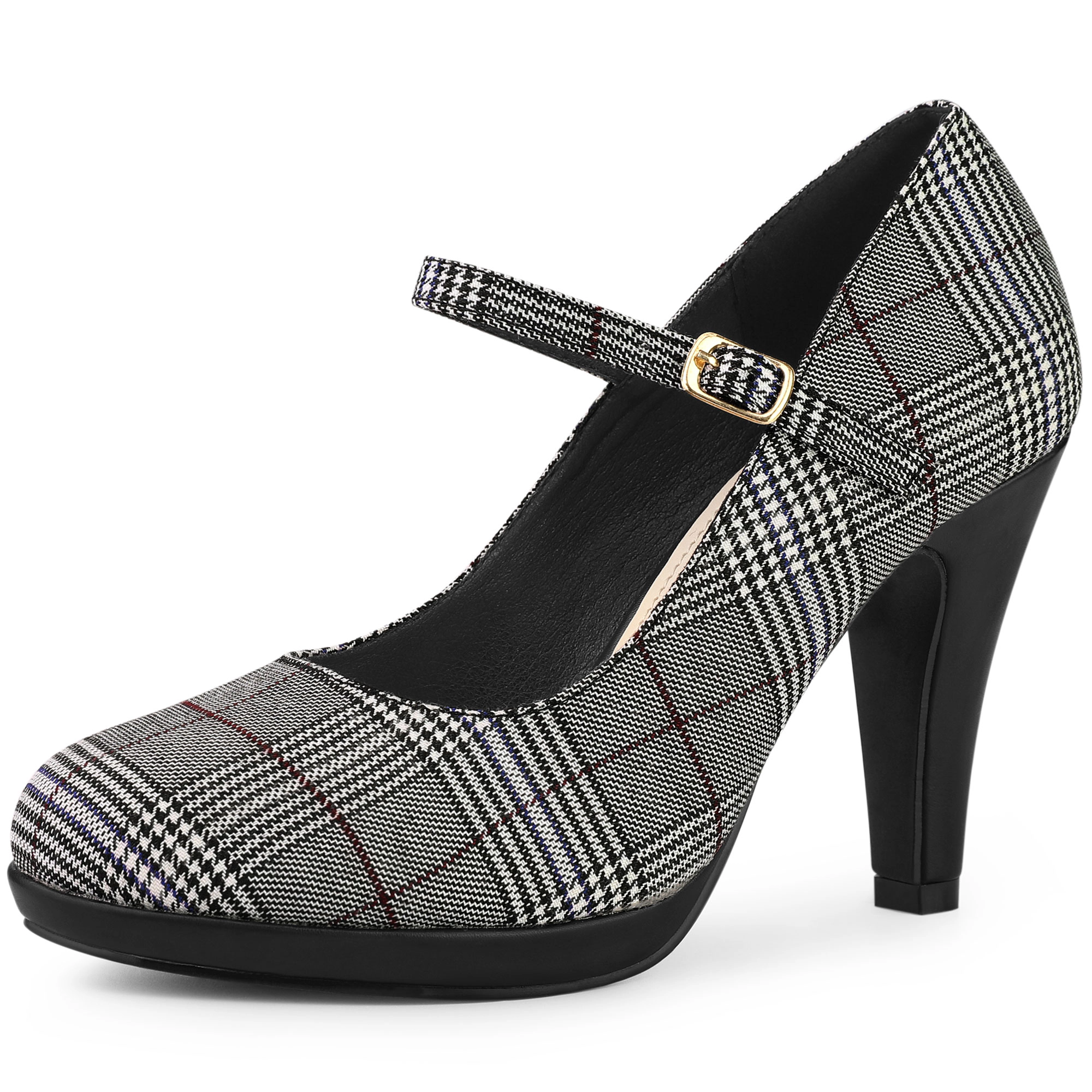 BLISSFUL STEP Women's Houndstooth Platform Stiletto Heels Mary Janes Pumps