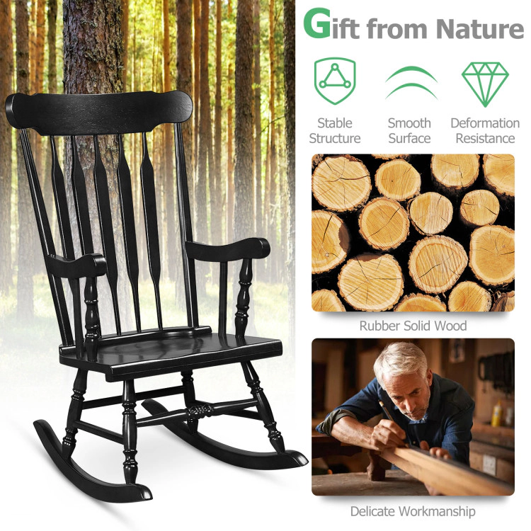 Hivvago Rocking Chair With Solid Wooden Frame For Garden And Patio