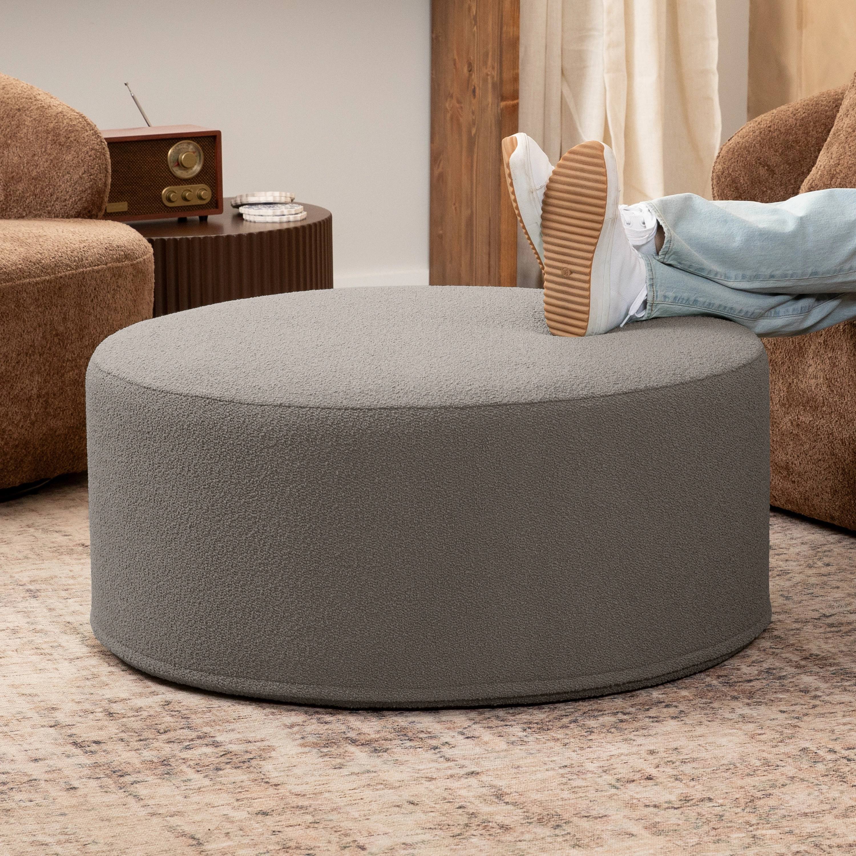 Jaxx Candler Round Couch Ottoman Versatile Firm Foam Construction, 36