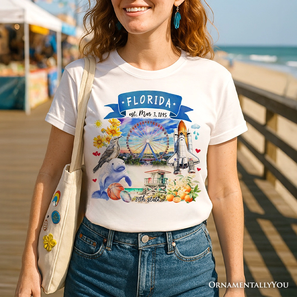 OrnamentallyYou Unisex Artistic Florida State Themes And Landmarks T-Shirt