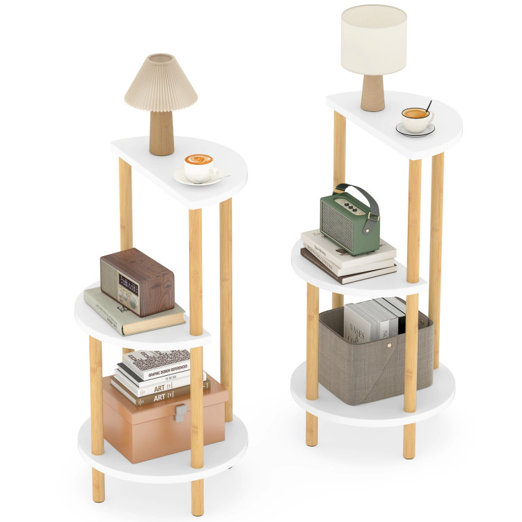 Hivvago Set Of 2 Round Side Table Compact With 3-Tier Shelves And Bamboo Construction