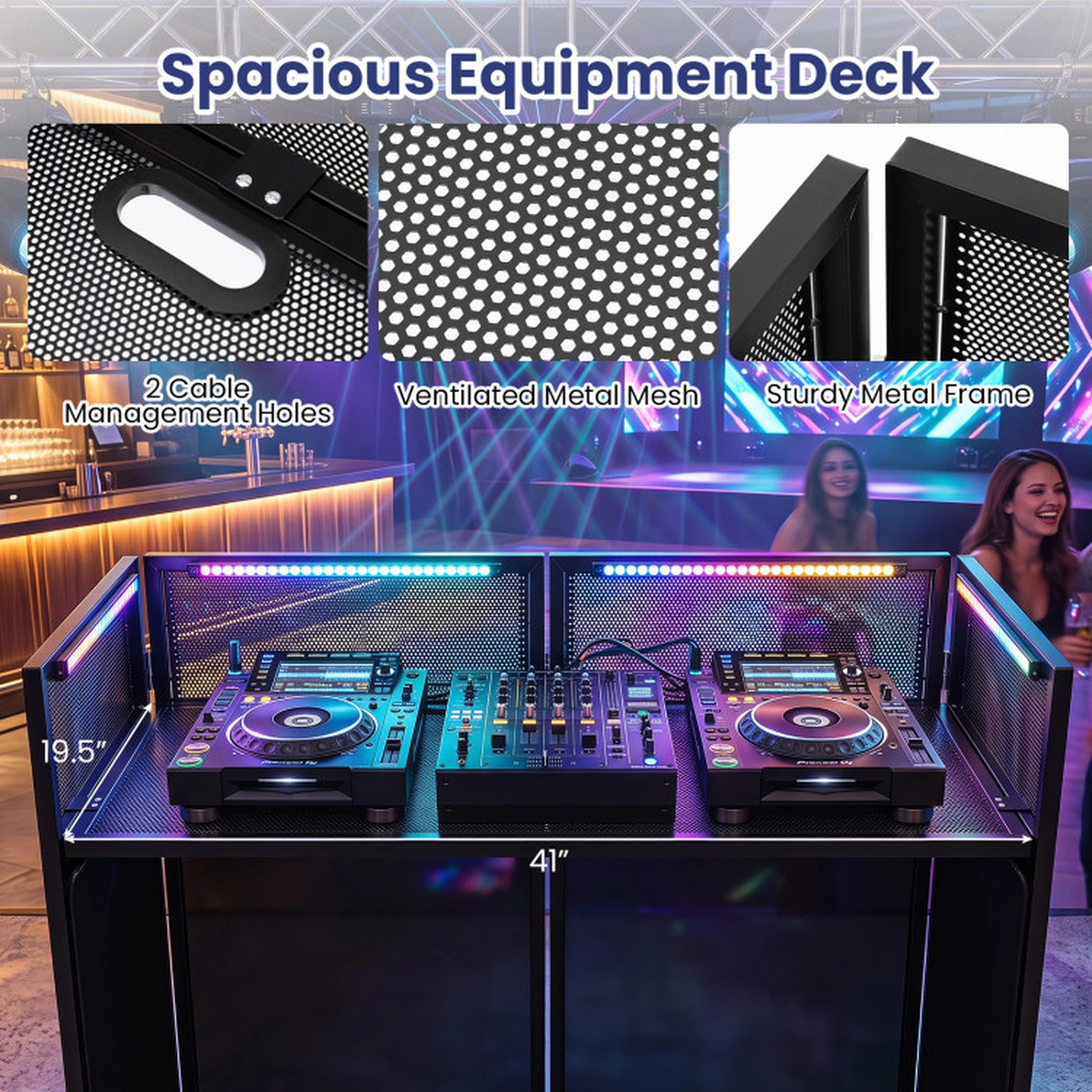 SUGIFT Portable 4-Panel DJ Booth with Adjustable Feet and Detachable Ventilated Tabletop 110-lb Capacity Black