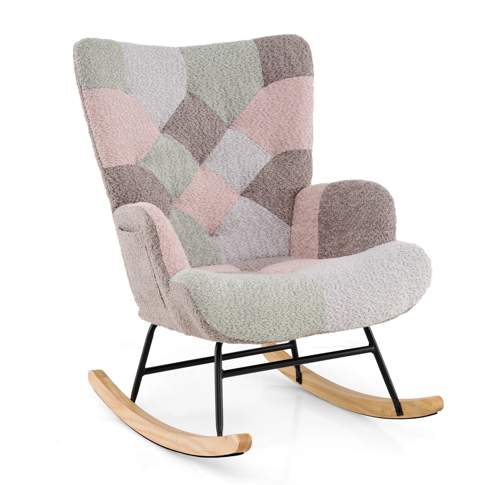 SUGIFT Nursery Rocking Chair Multicolor Boucle with High Backrest and Side Pocket