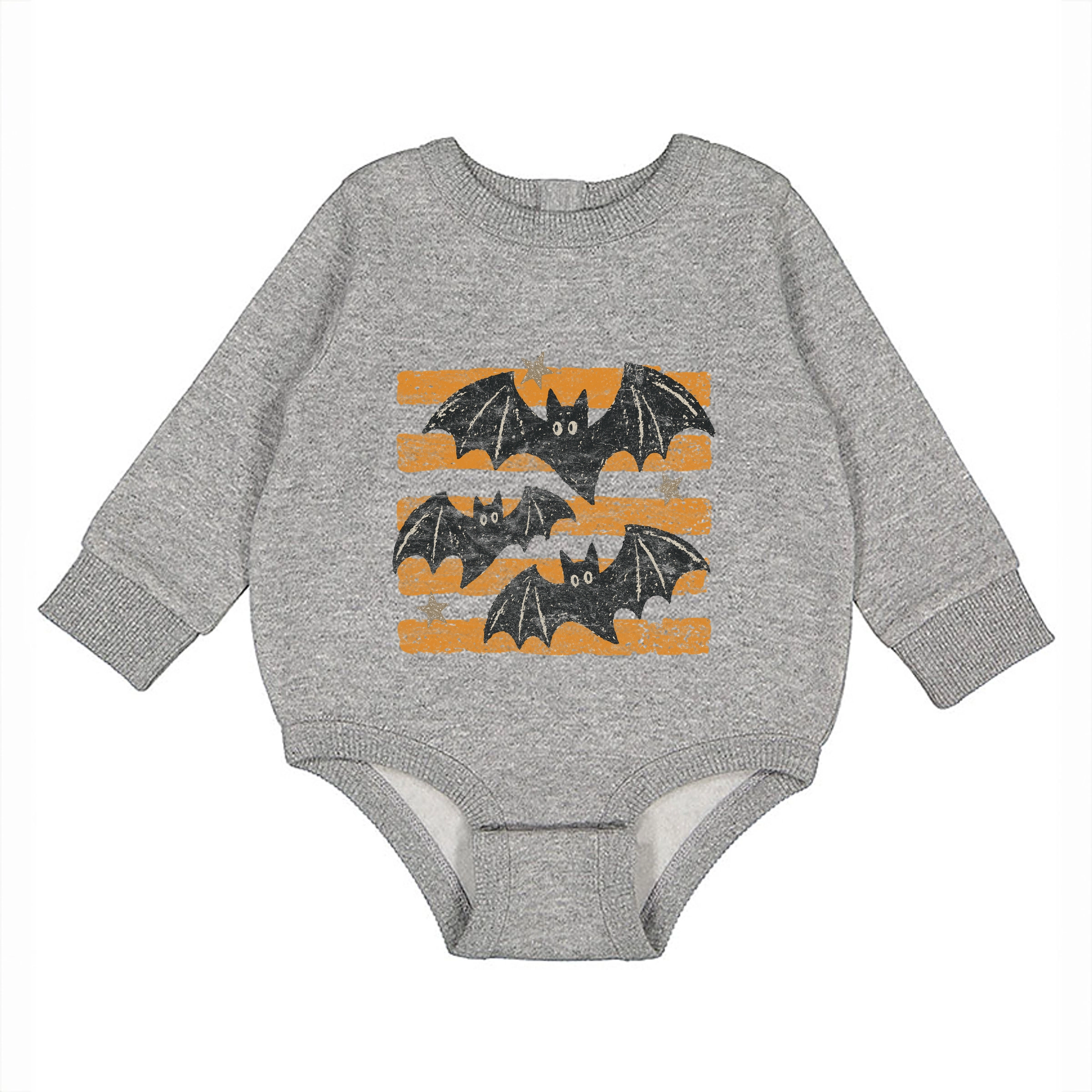 The Juniper Shop - Infant Fleece BodySuit Bats Orange Stripes