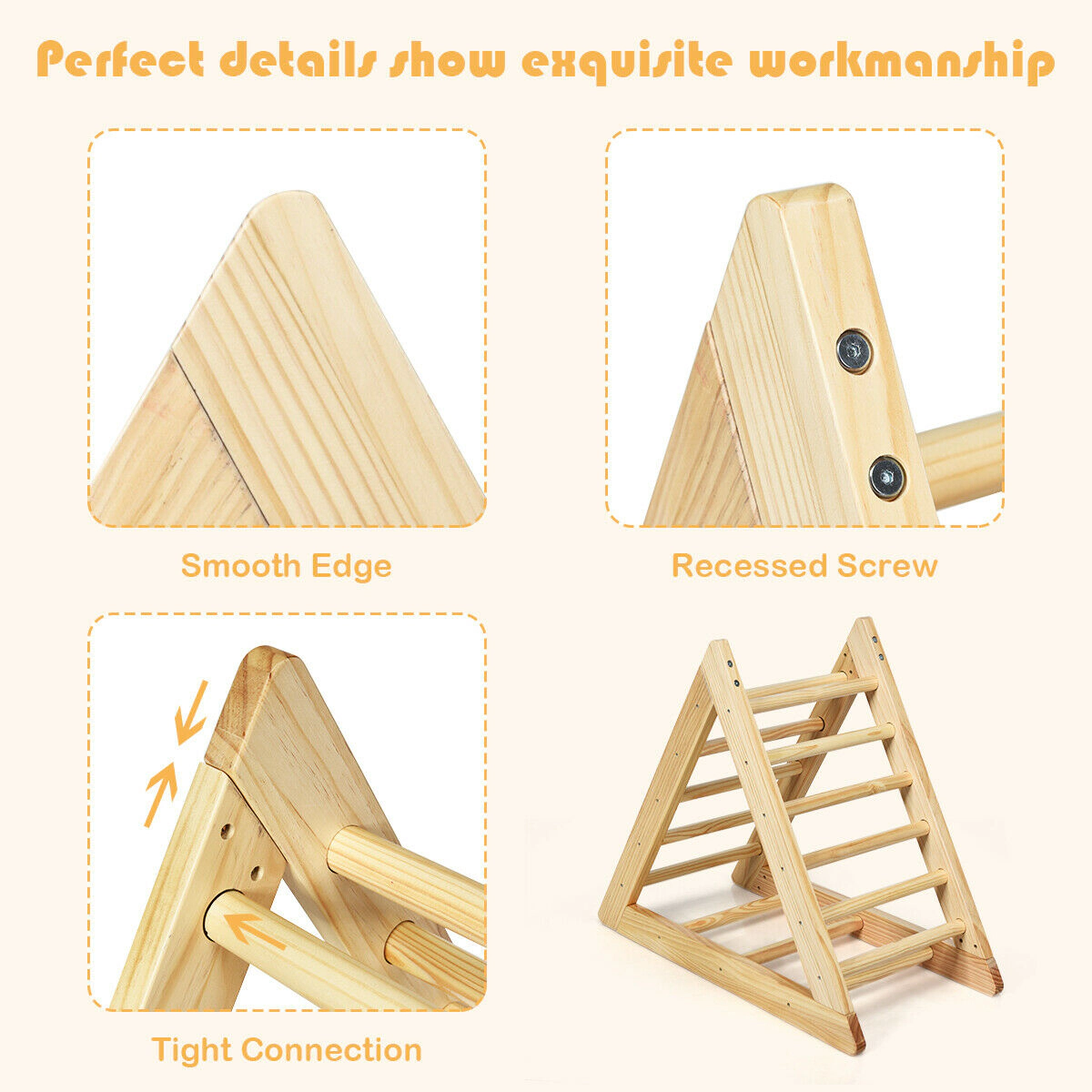 SUGIFT Natural ASTM Certified Toddler Step Training Wooden Triangle Climber