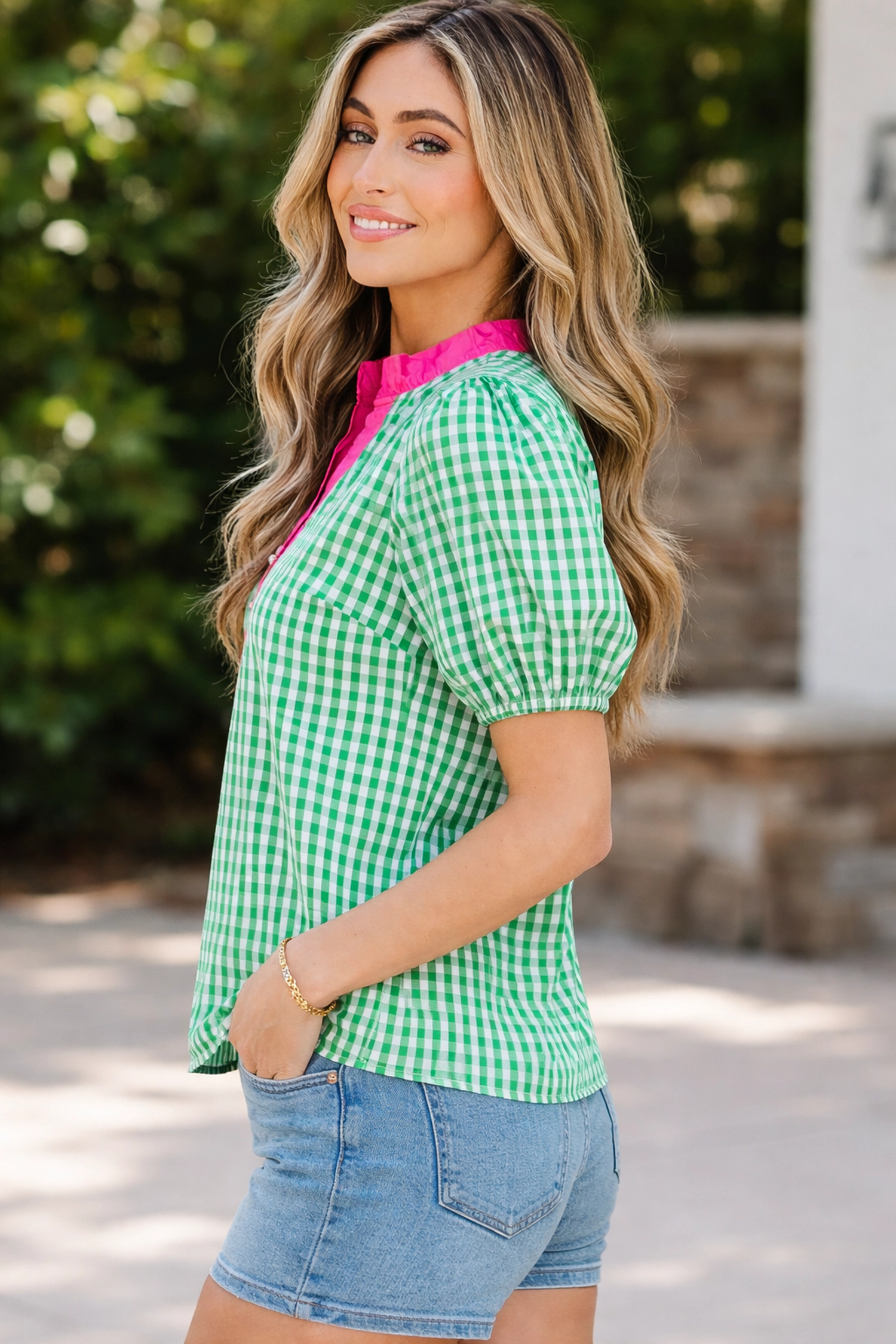 Threaded Pear Lexi Sleeve Colorblock Trim Blouse