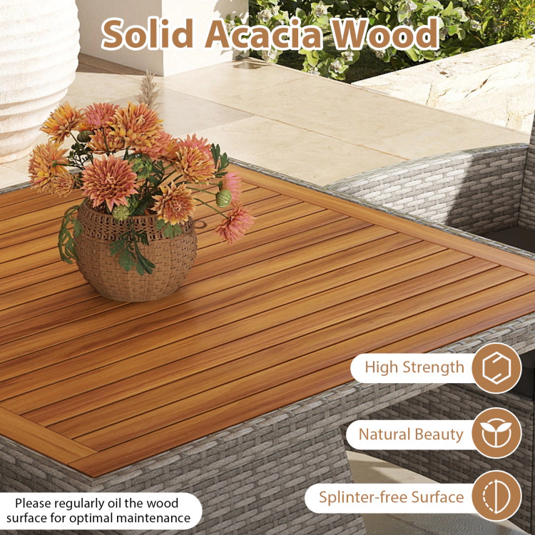 Hivvago 5 Pieces Pe Wicker Patio Dining Set Outdoor Acacia Wood Table And Chairs