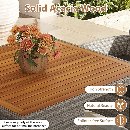 Hivvago 5 Pieces Pe Wicker Patio Dining Set Outdoor Acacia Wood Table And Chairs